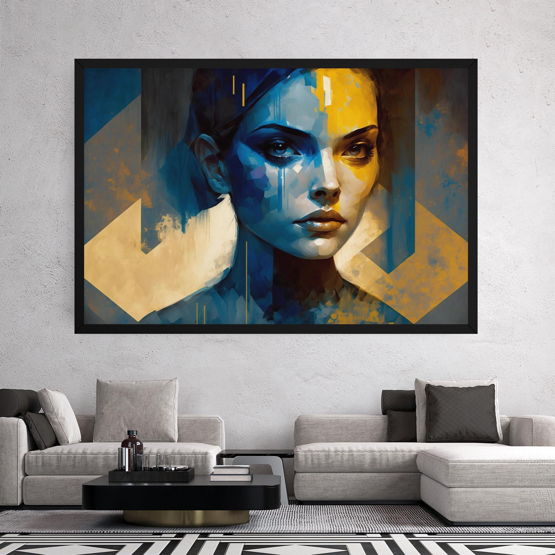 Leinwandbild Gold Blue Face mockup 2