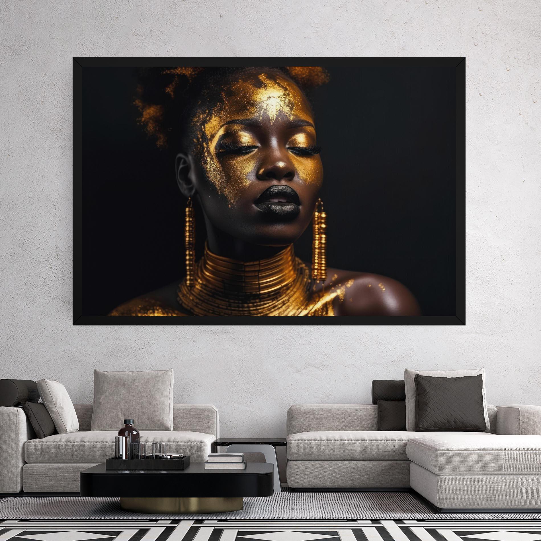 Leinwandbild Gold Makeup Black Lips mockup 2