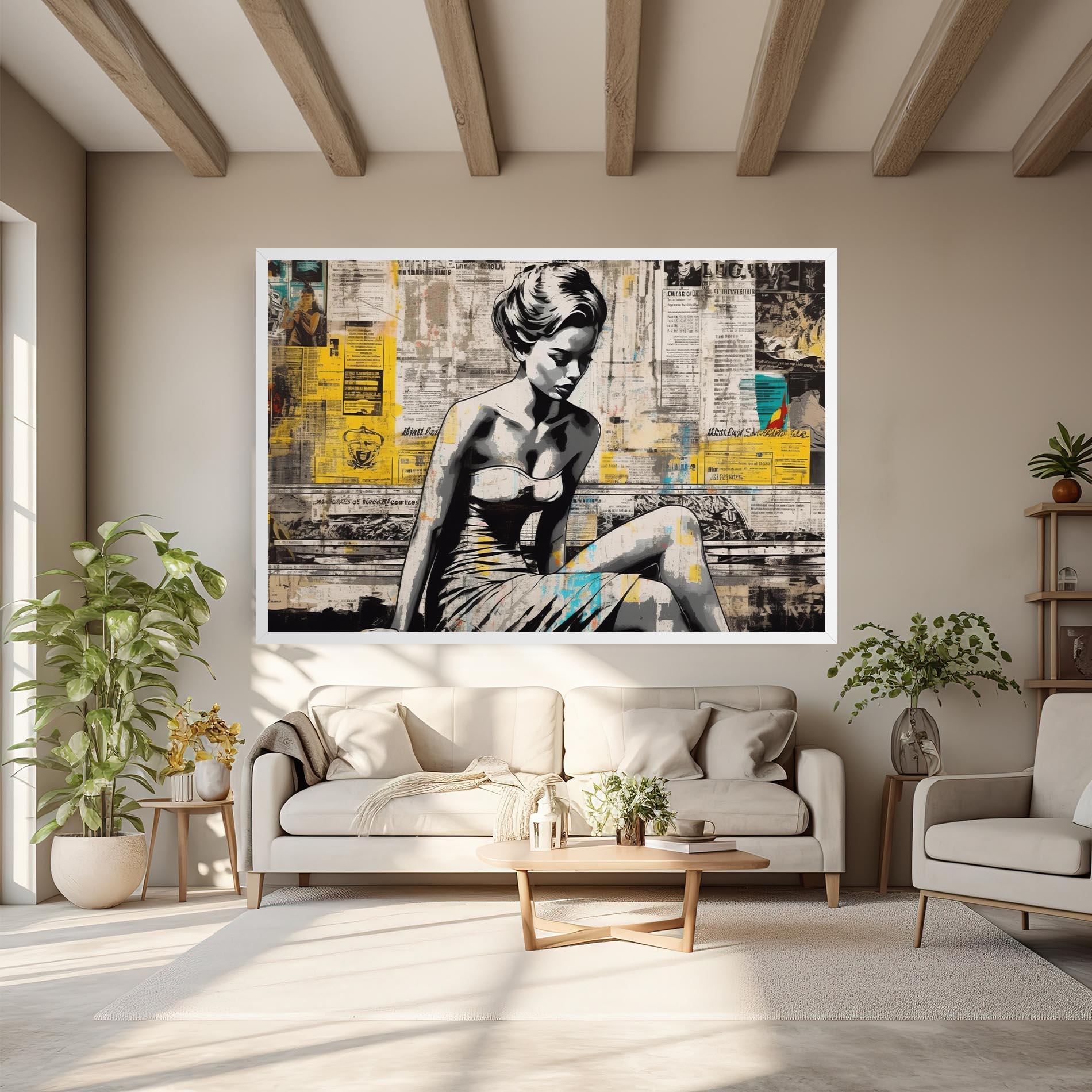 Leinwandbild Newspaper Painting Girl mockup 6