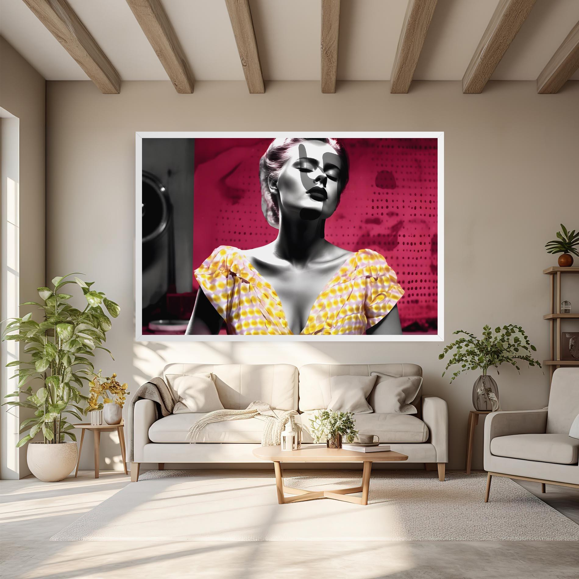 Leinwandbild Yellow Dress On Pink mockup 6