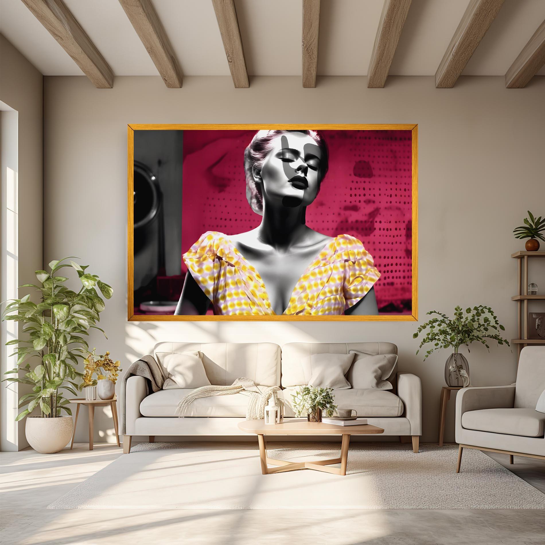 Leinwandbild Yellow Dress On Pink mockup 6