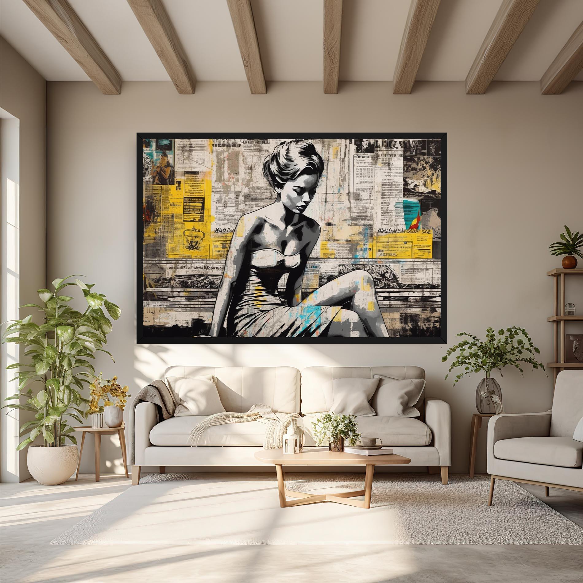 Leinwandbild Newspaper Painting Girl mockup 6