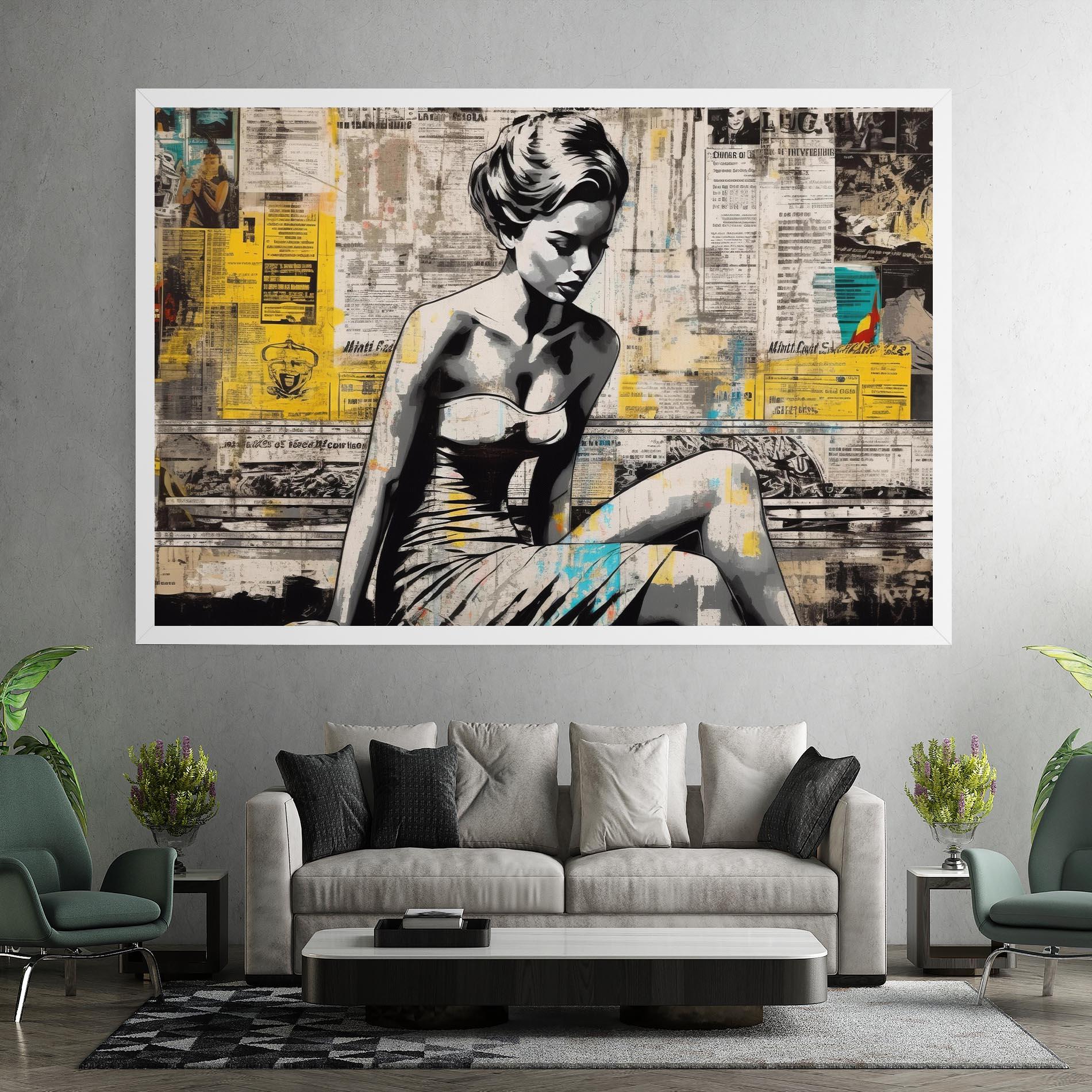 Leinwandbild Newspaper Painting Girl mockup 7