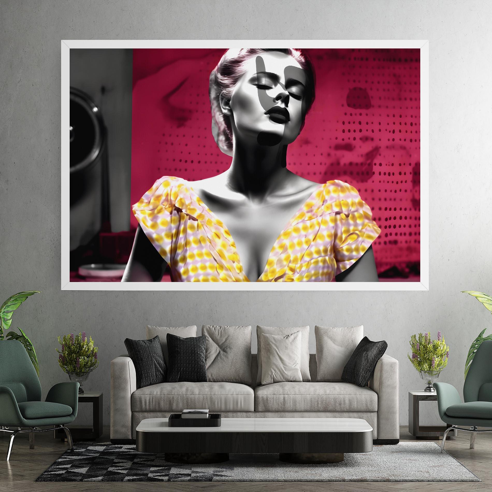 Leinwandbild Yellow Dress On Pink mockup 7