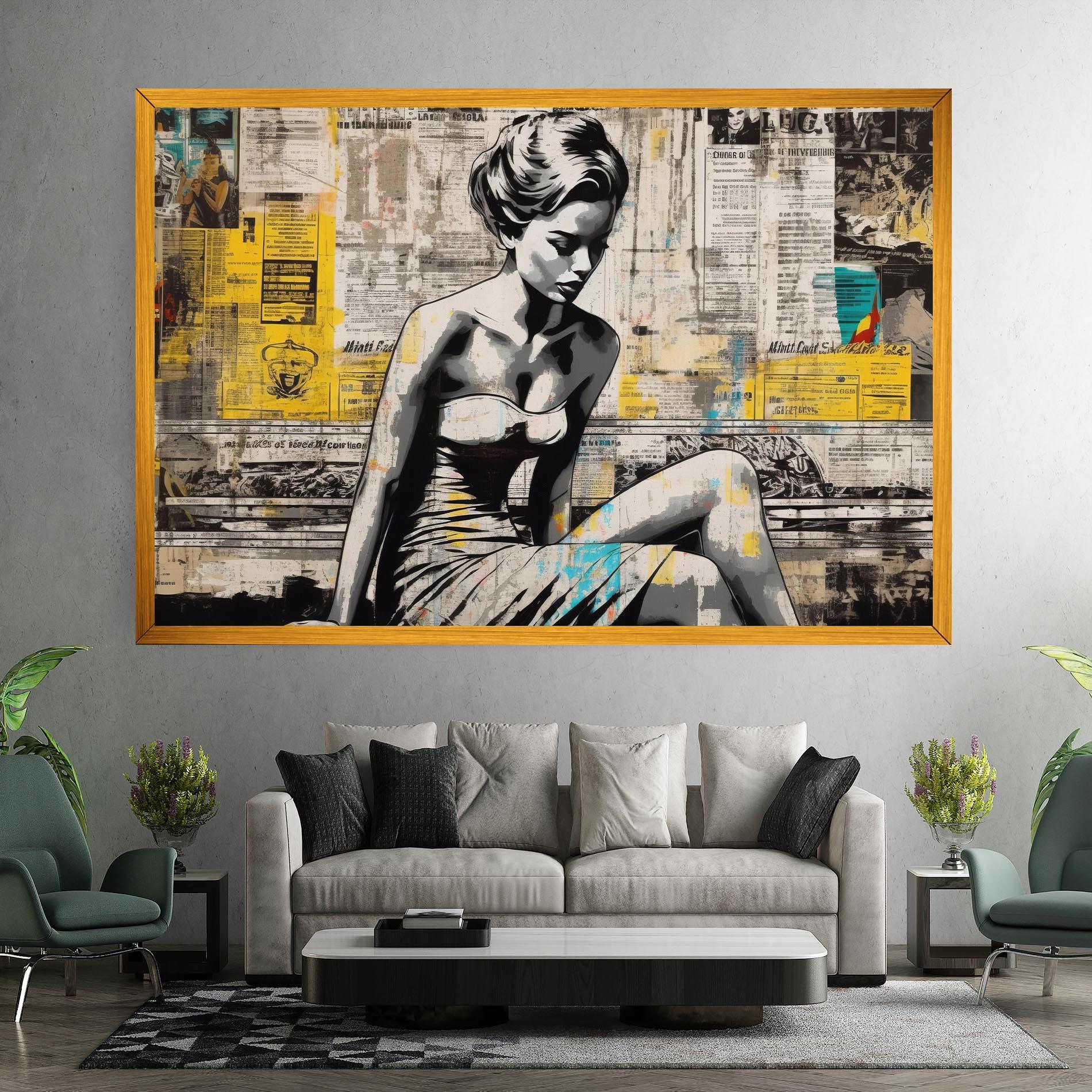 Leinwandbild Newspaper Painting Girl mockup 7