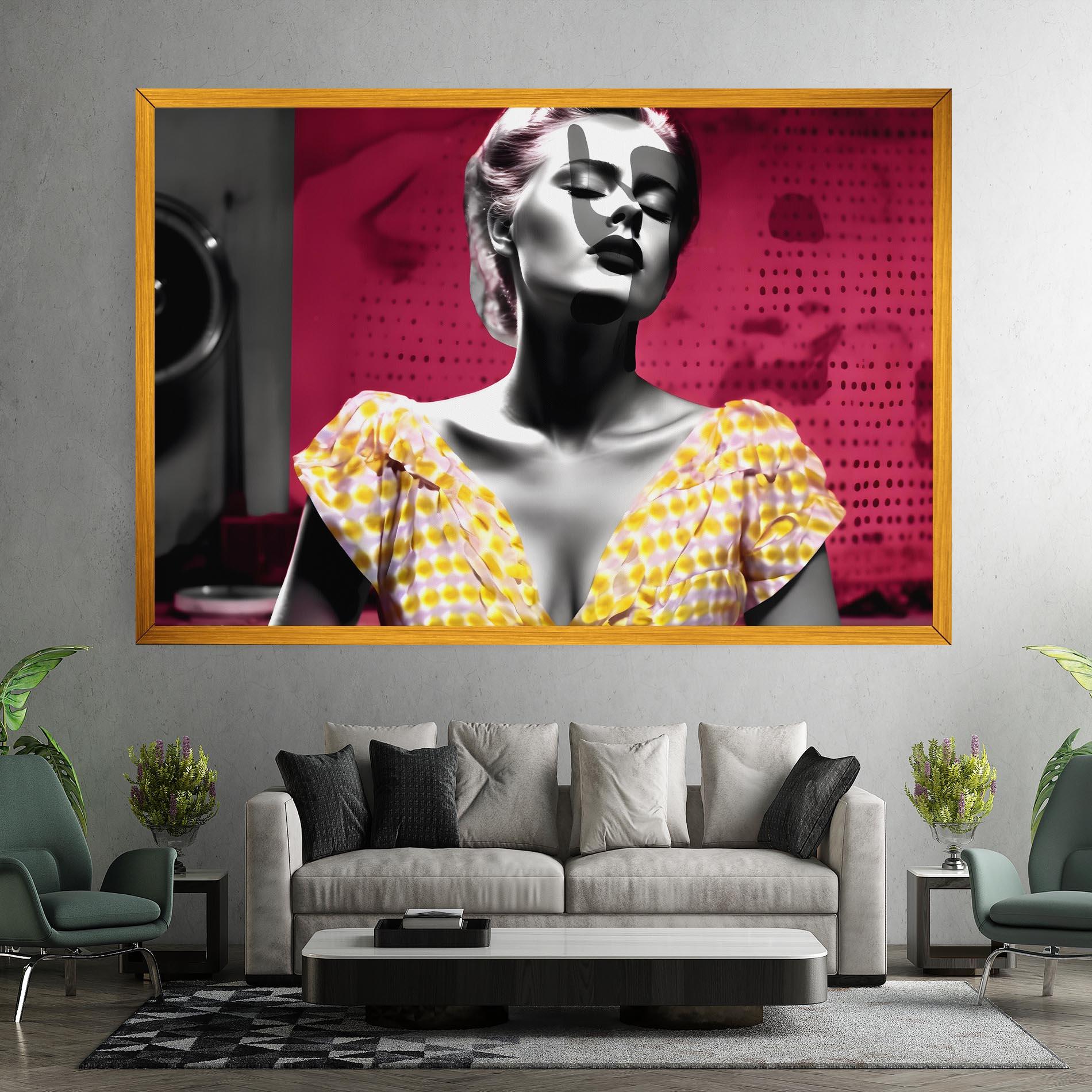 Leinwandbild Yellow Dress On Pink mockup 7