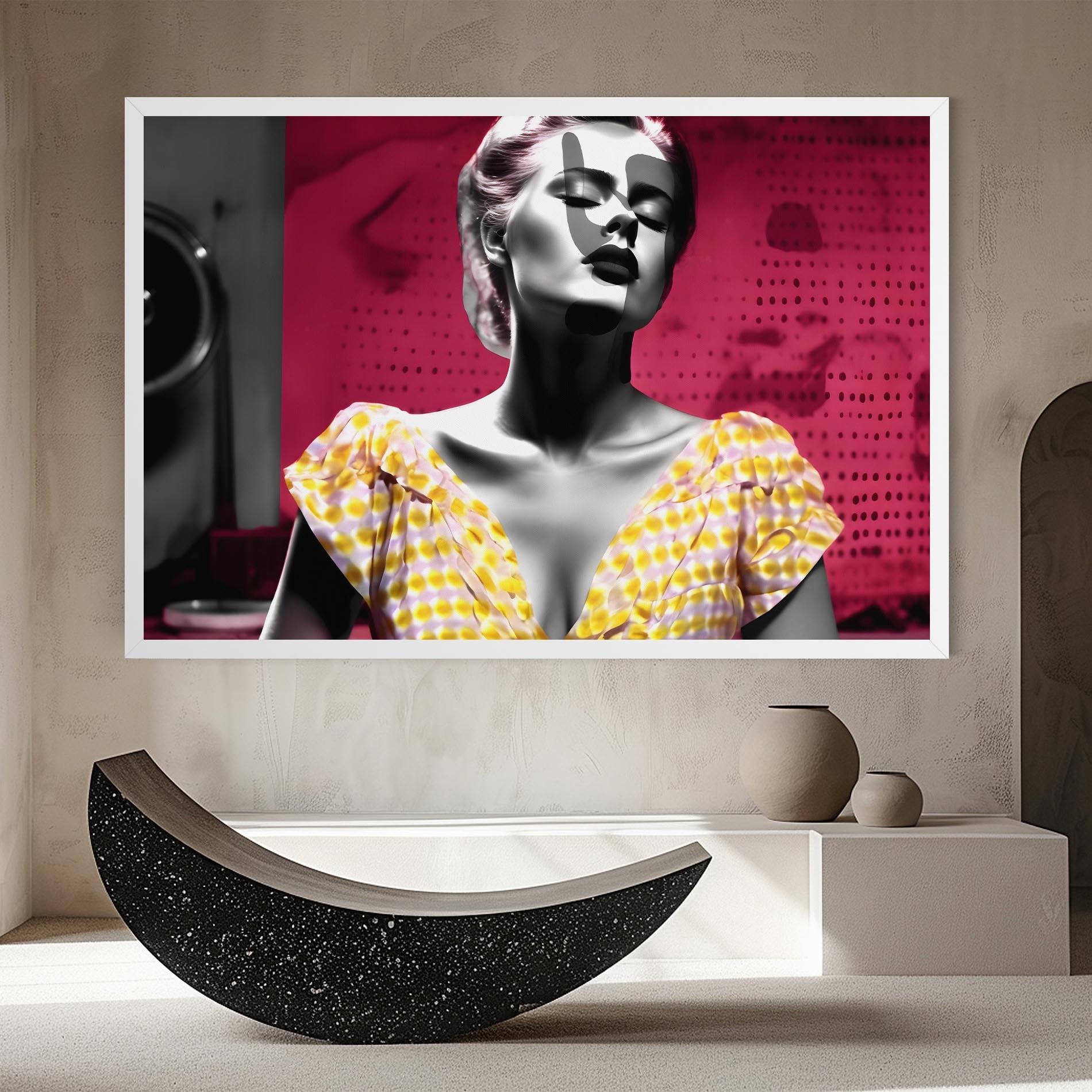 Leinwandbild Yellow Dress On Pink mockup 8