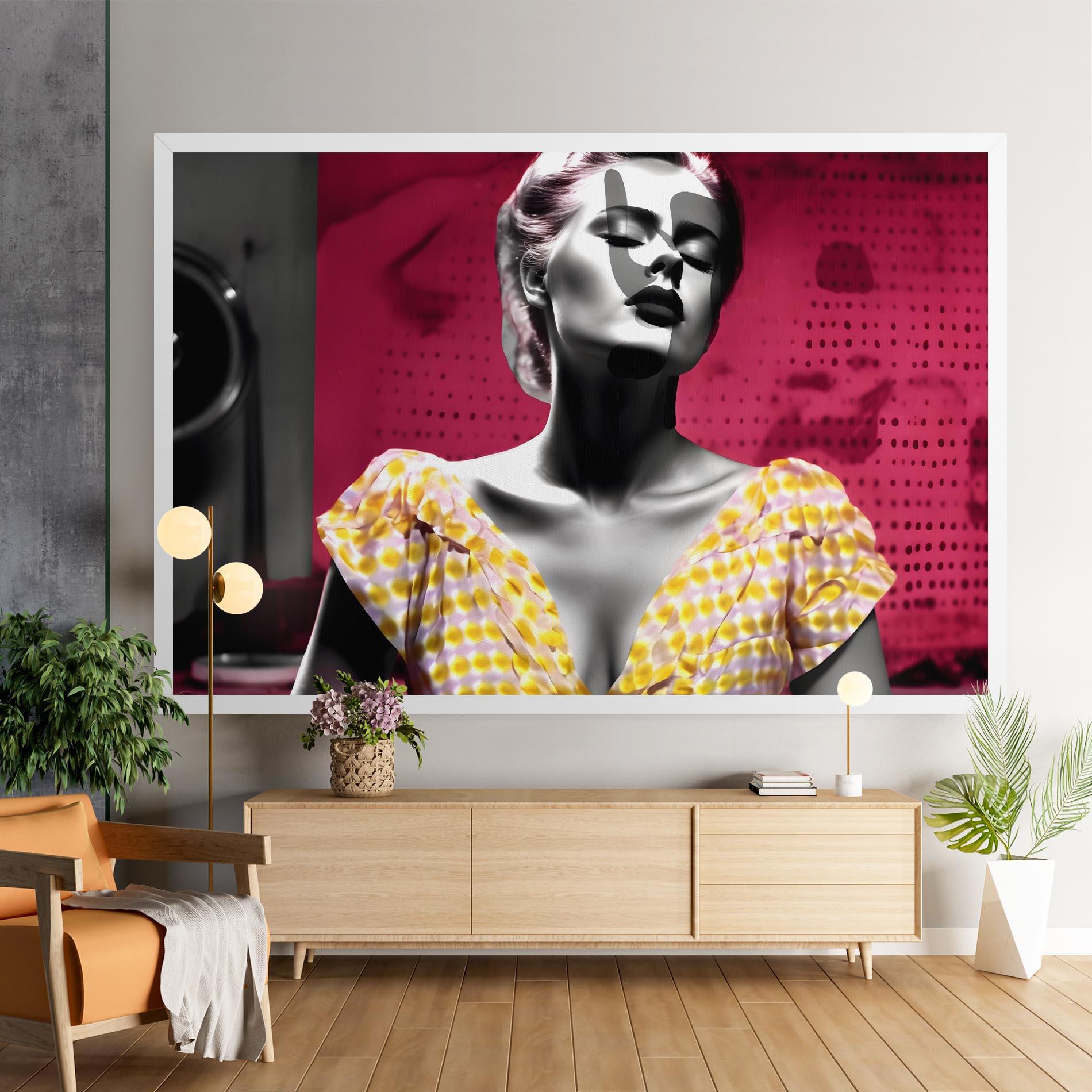 Leinwandbild Yellow Dress On Pink mockup 9