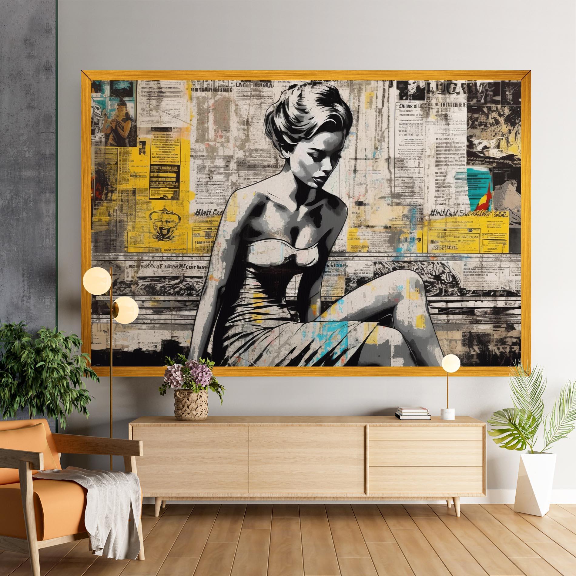 Leinwandbild Newspaper Painting Girl mockup 9