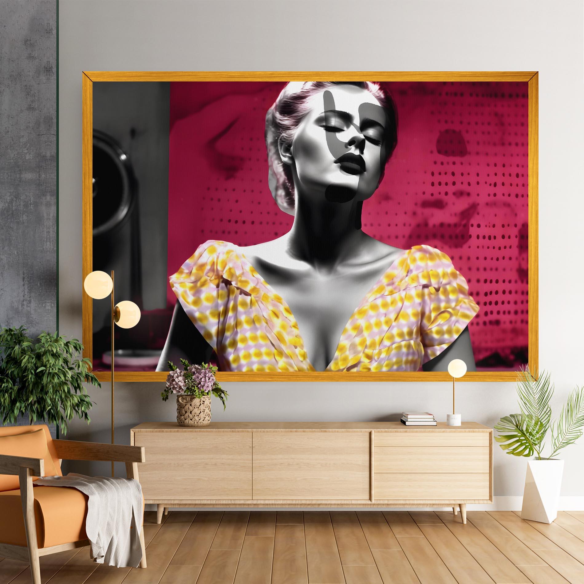 Leinwandbild Yellow Dress On Pink mockup 9