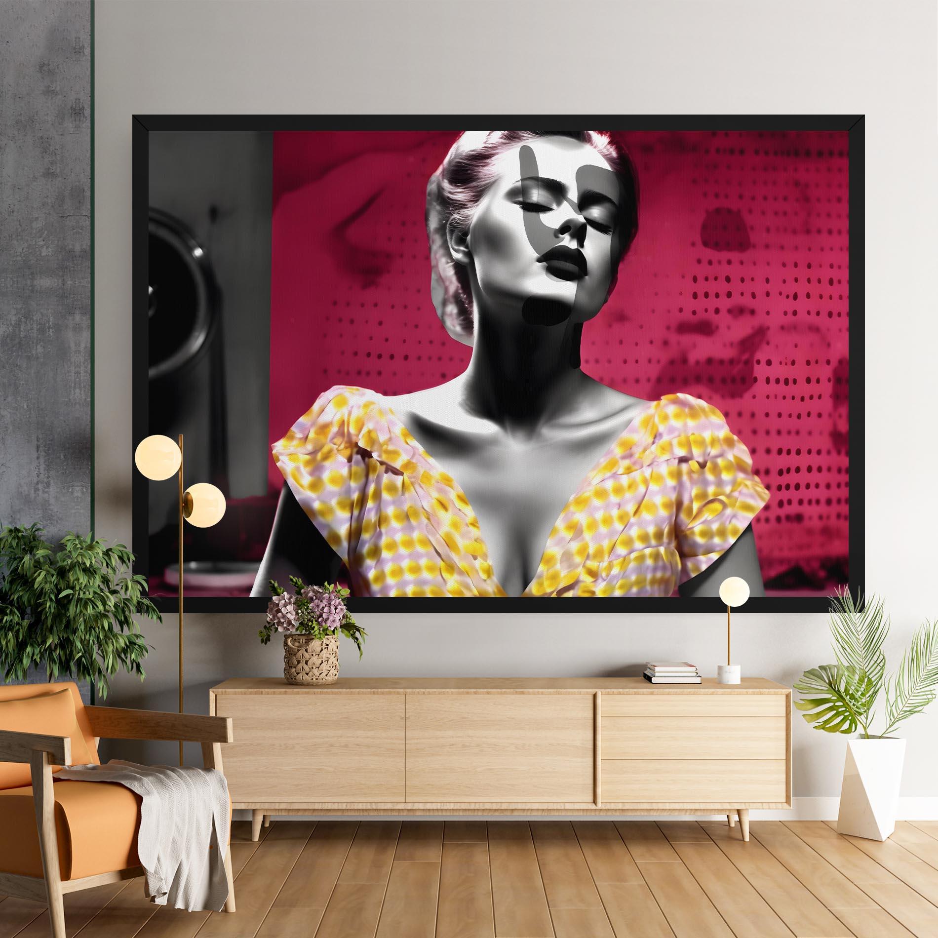 Leinwandbild Yellow Dress On Pink mockup 9