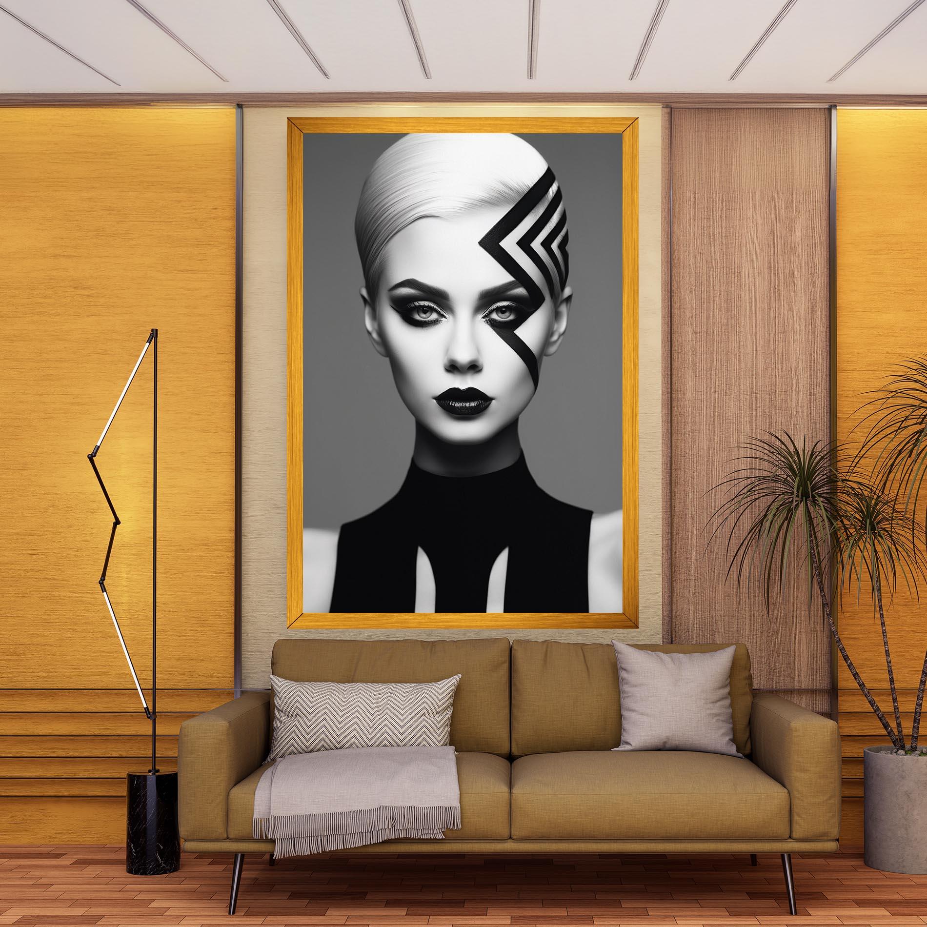 Leinwandbild Black Lines On Face mockup 9