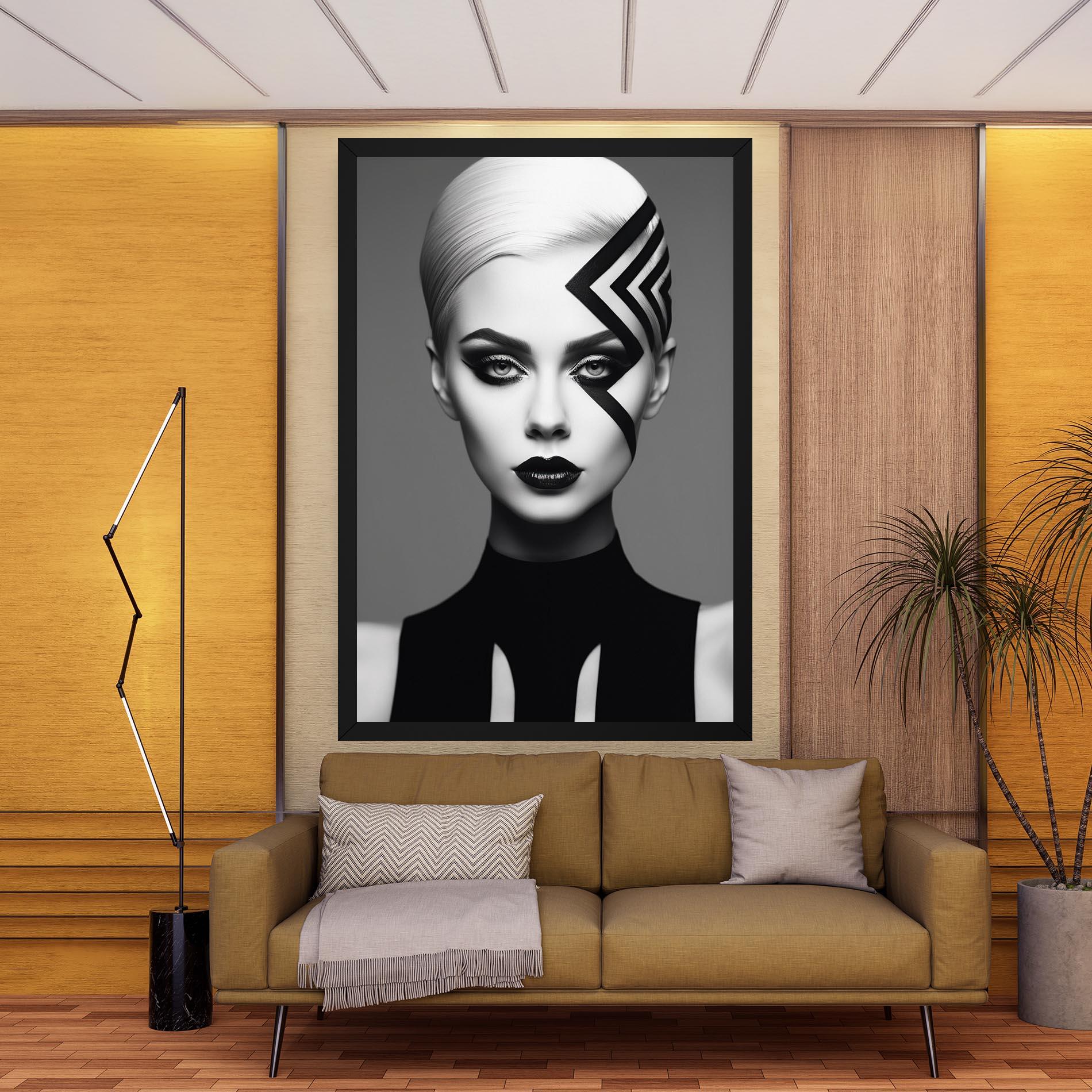 Leinwandbild Black Lines On Face mockup 9