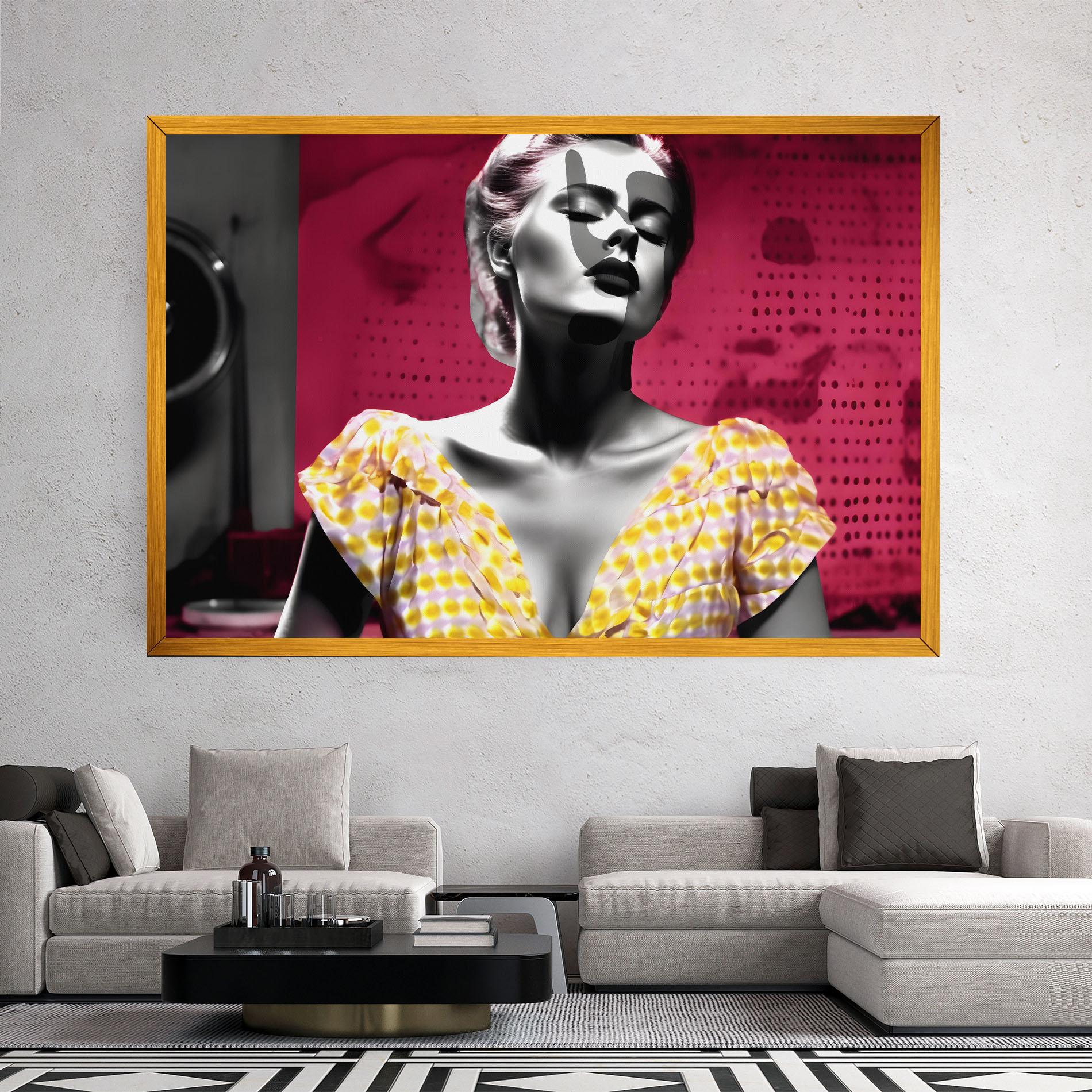 Leinwandbild Yellow Dress On Pink mockup 2