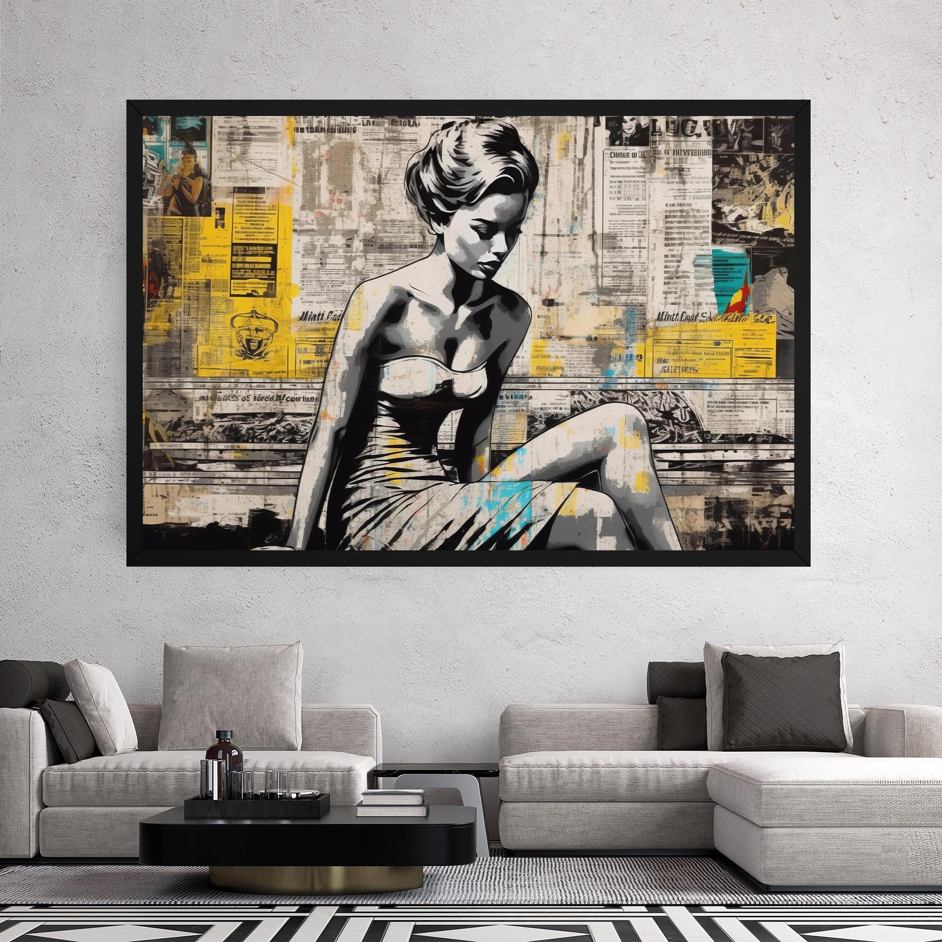 Leinwandbild Newspaper Painting Girl mockup 2