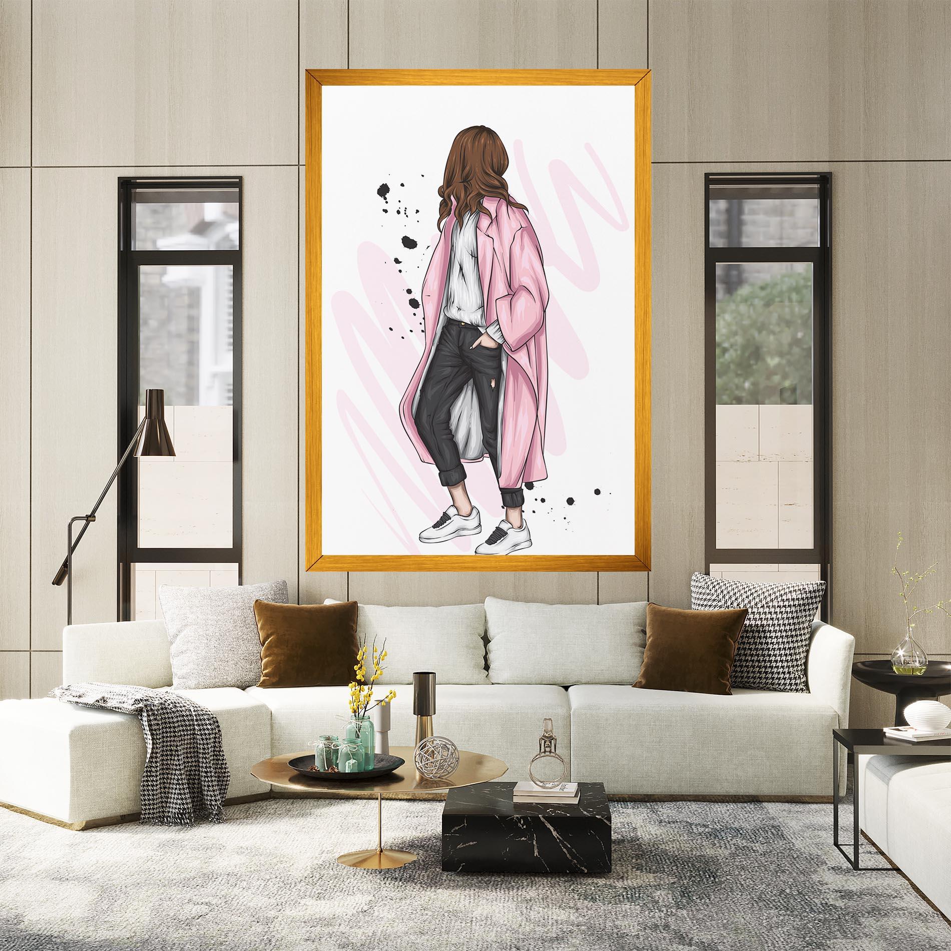 Leinwandbild Pink Coat Woman mockup 2