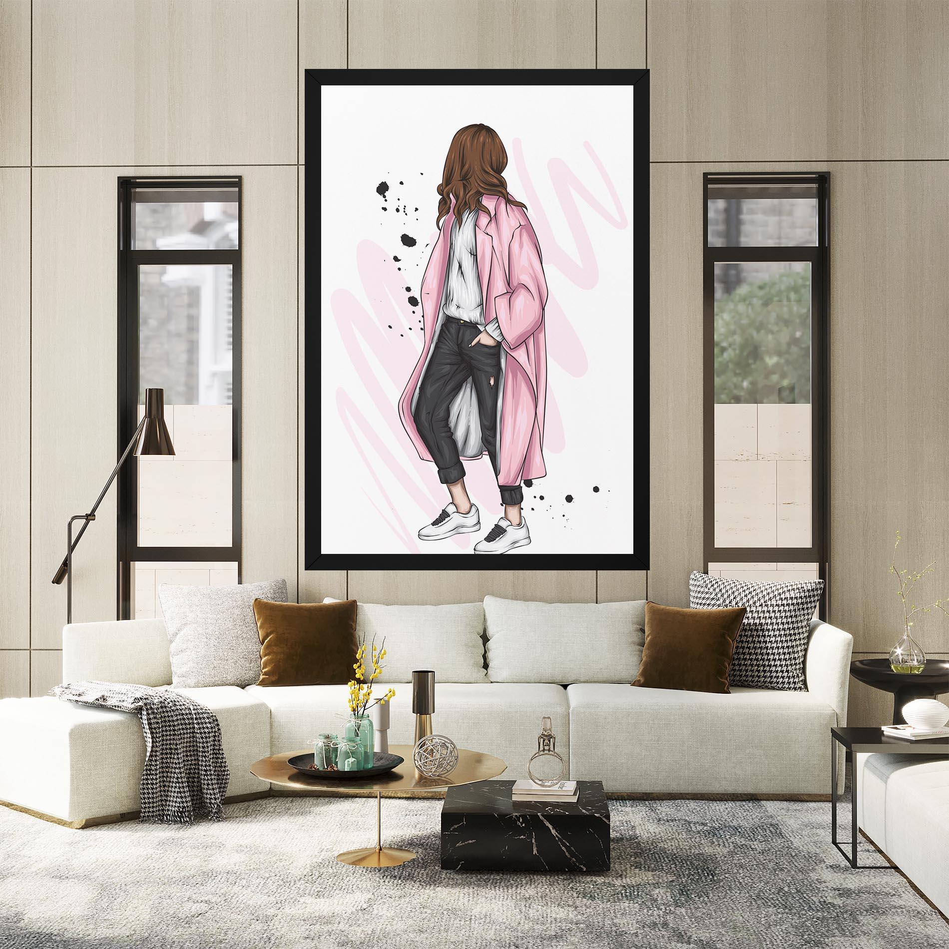 Leinwandbild Pink Coat Woman mockup 2