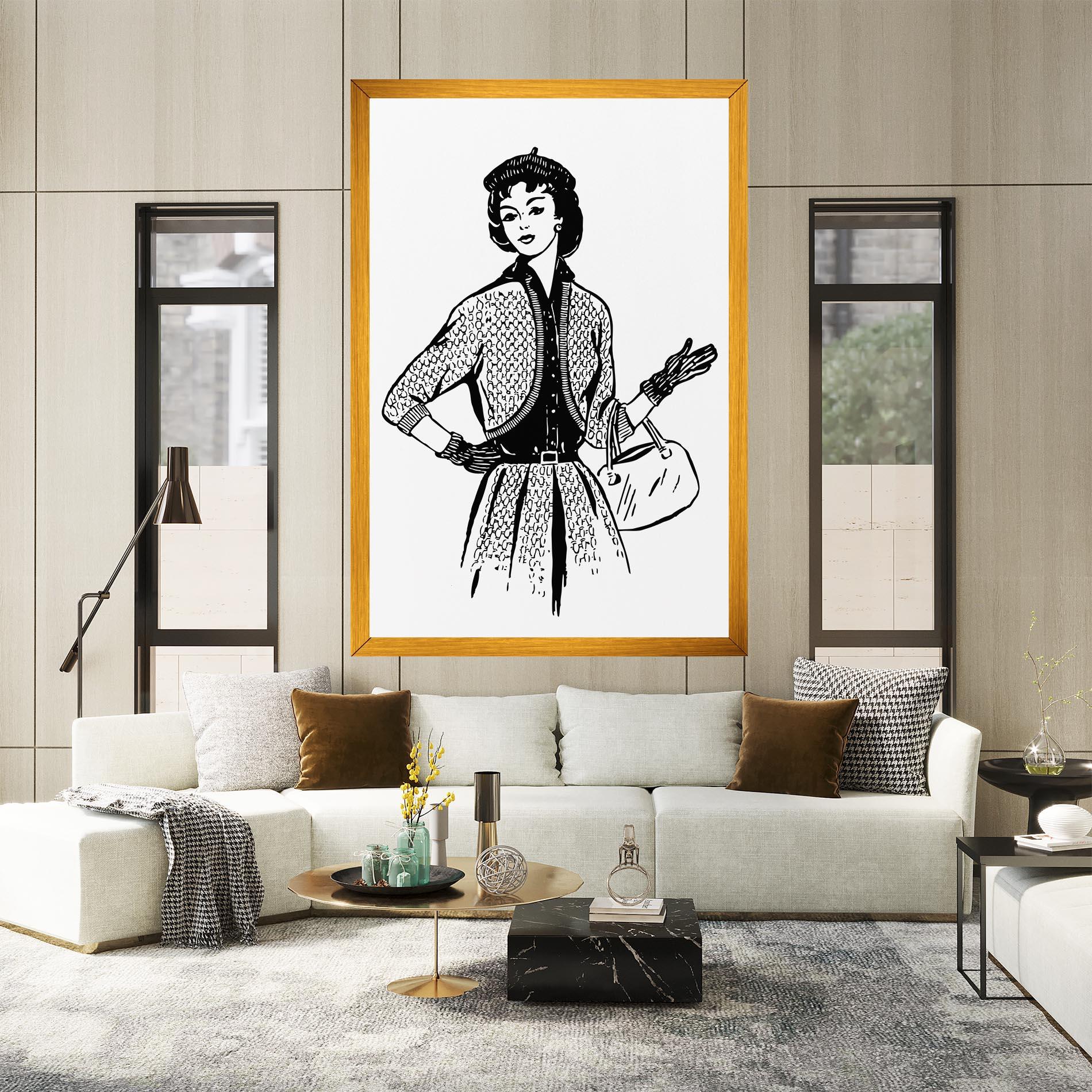 Leinwandbild Vintage Woman Line mockup 2