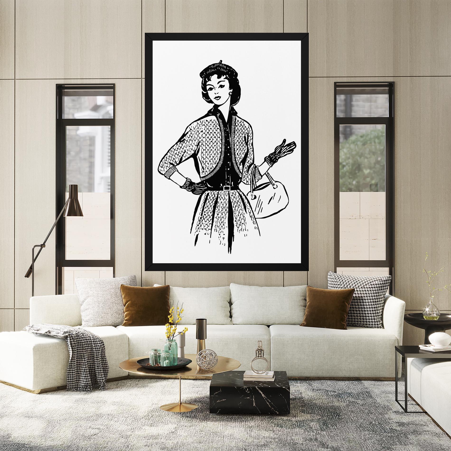 Leinwandbild Vintage Woman Line mockup 2