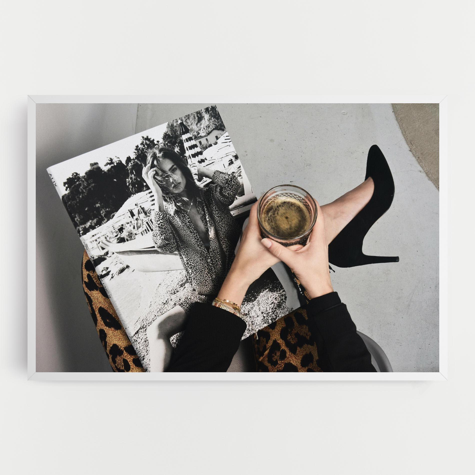 Leinwandbild Black Shoes Holding Coffee mockup 0