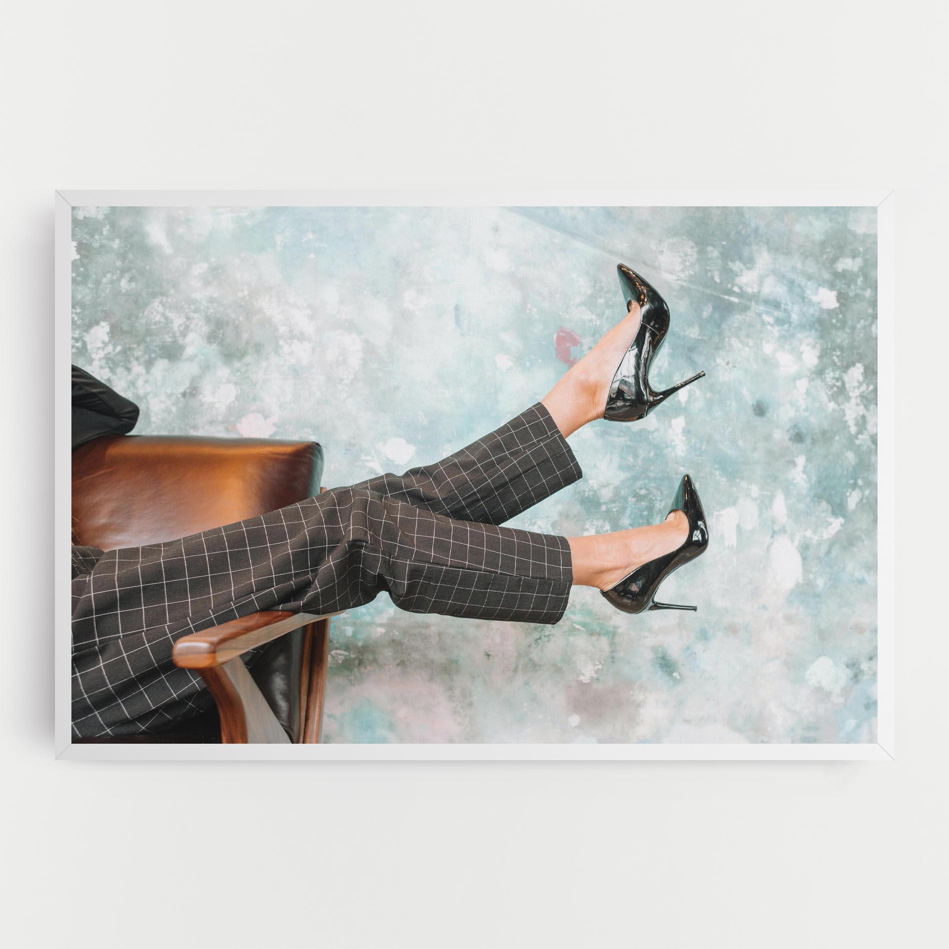 Leinwandbild Black Shoes On Chair mockup 0