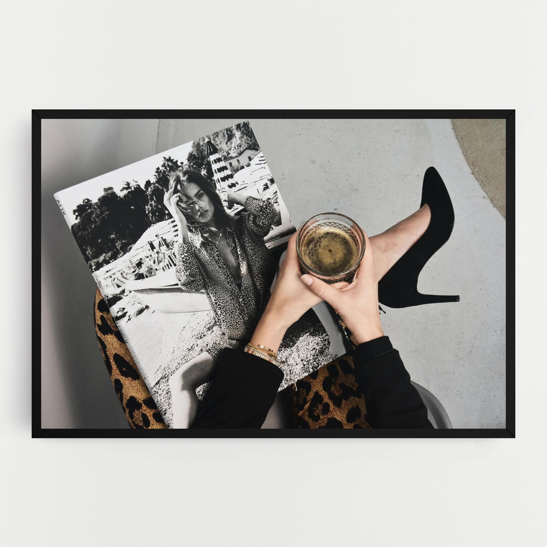 Leinwandbild Black Shoes Holding Coffee mockup 0