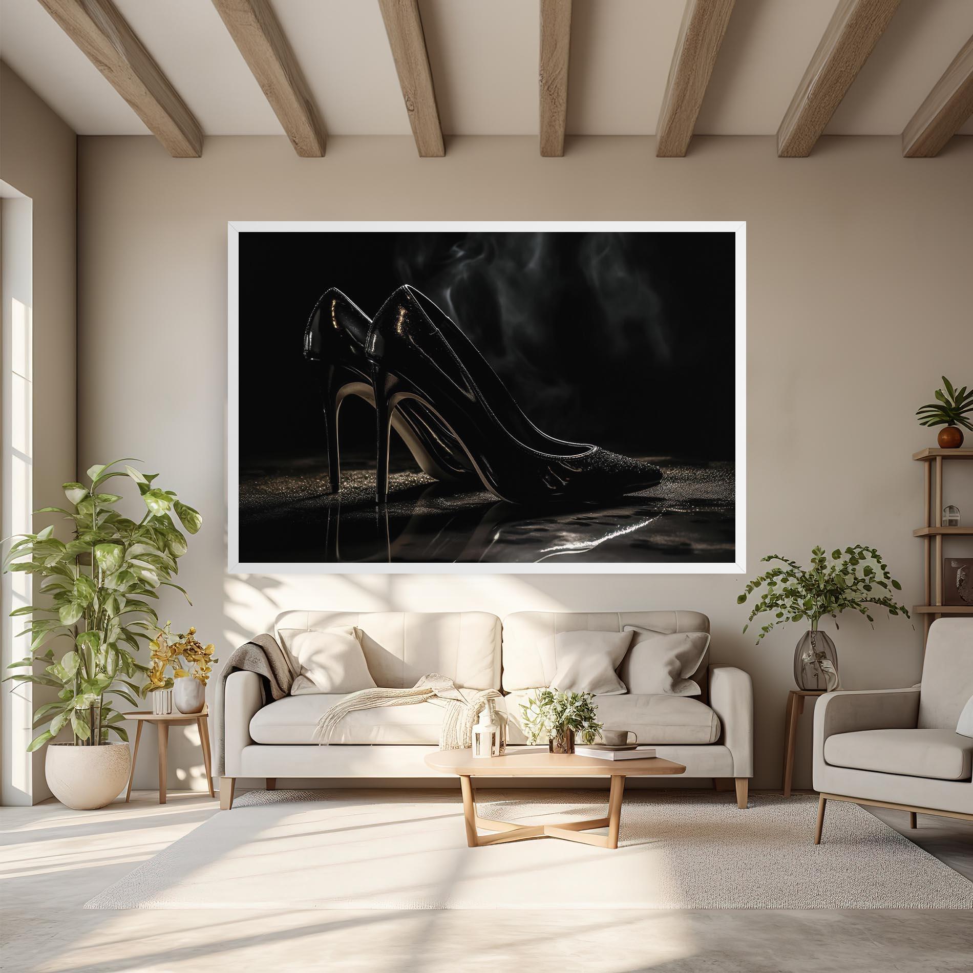 Leinwandbild Black Leather Shoes mockup 6