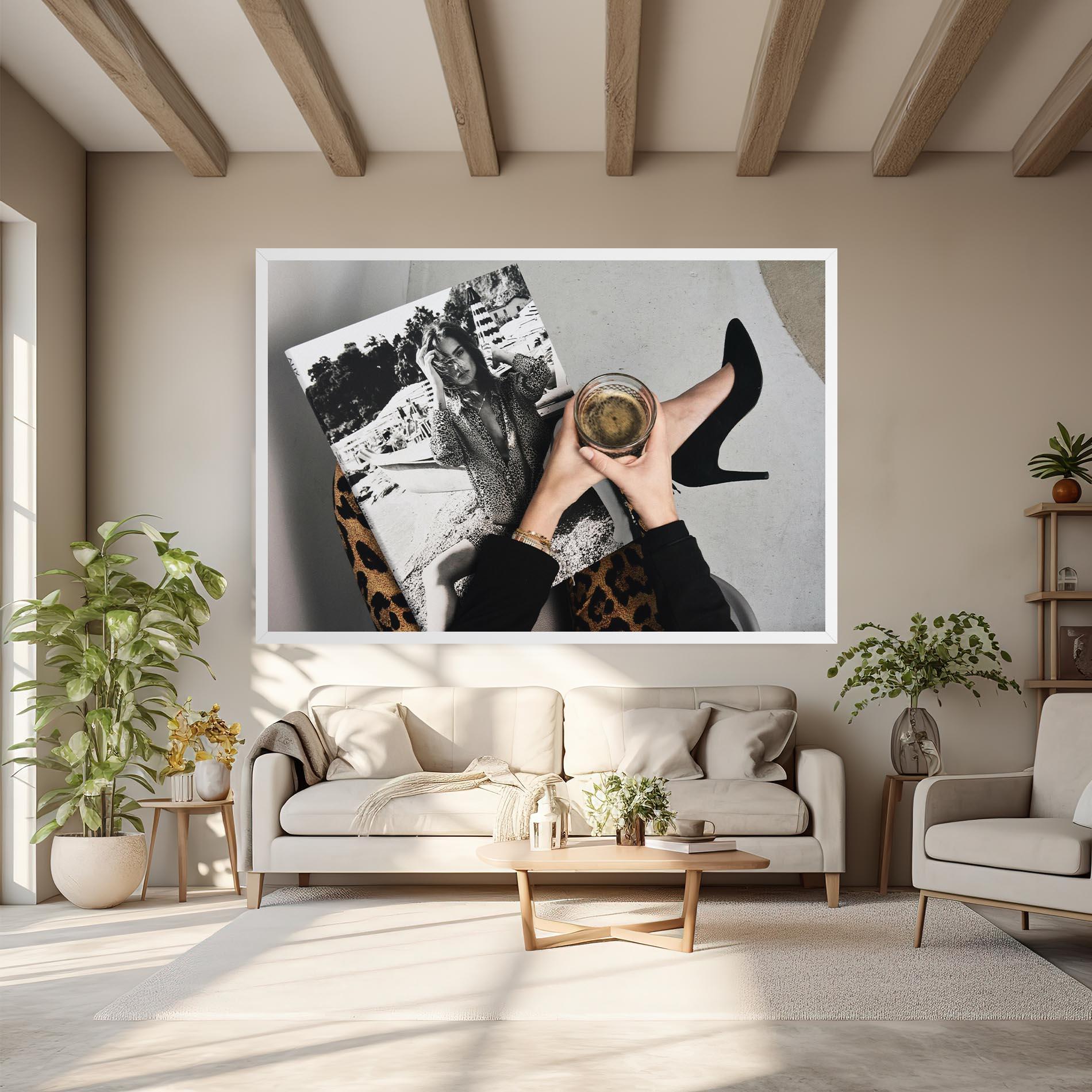 Leinwandbild Black Shoes Holding Coffee mockup 6