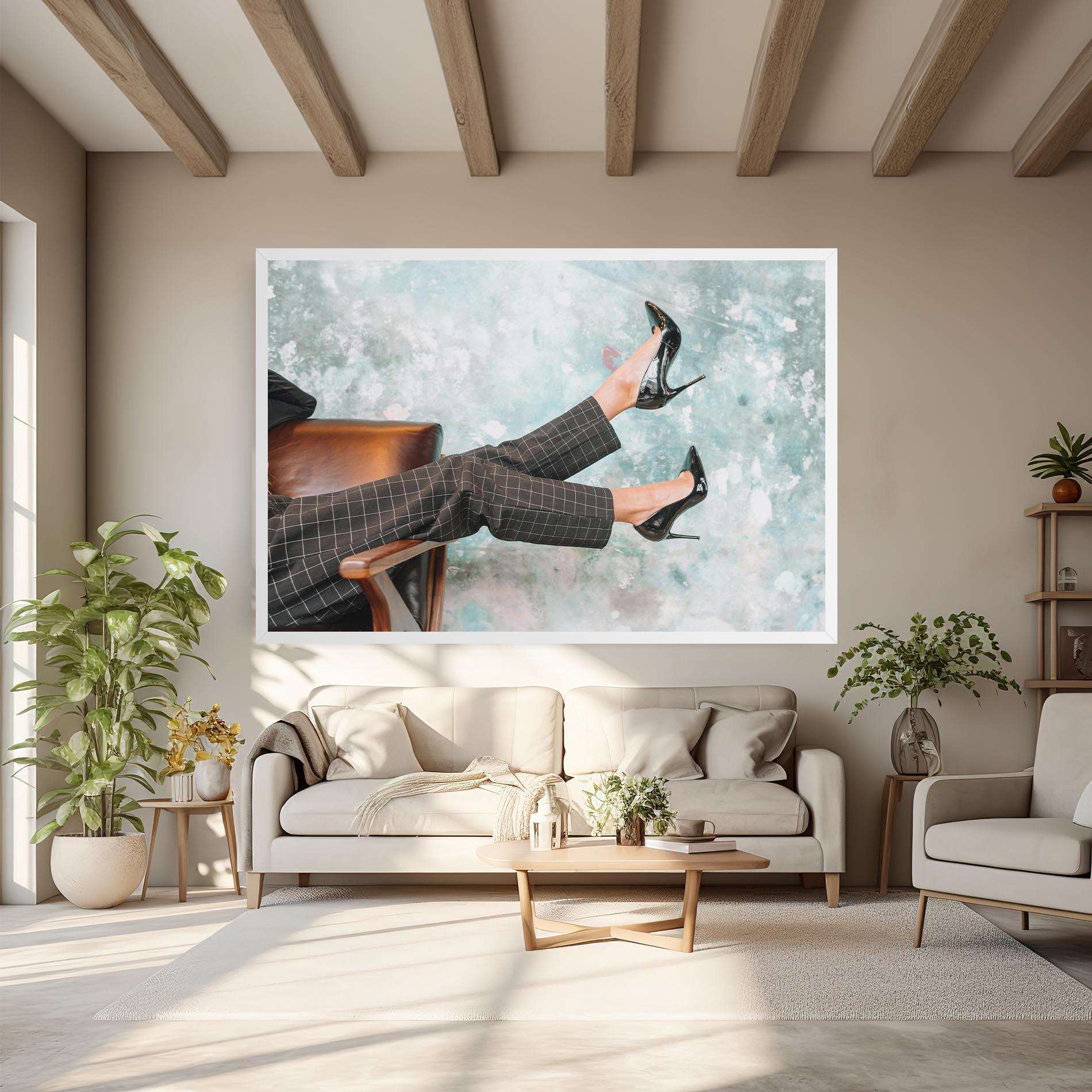 Leinwandbild Black Shoes On Chair mockup 6