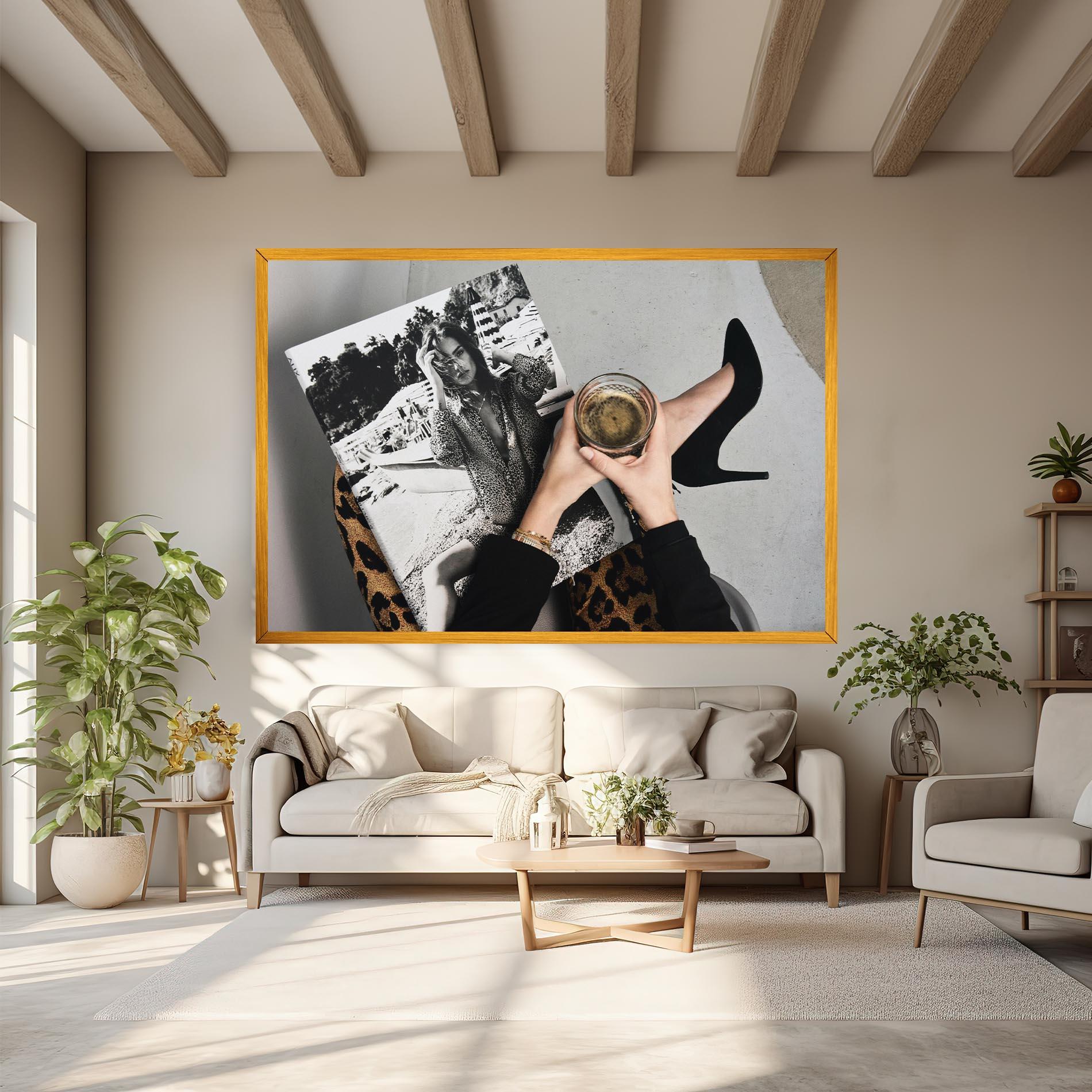 Leinwandbild Black Shoes Holding Coffee mockup 6