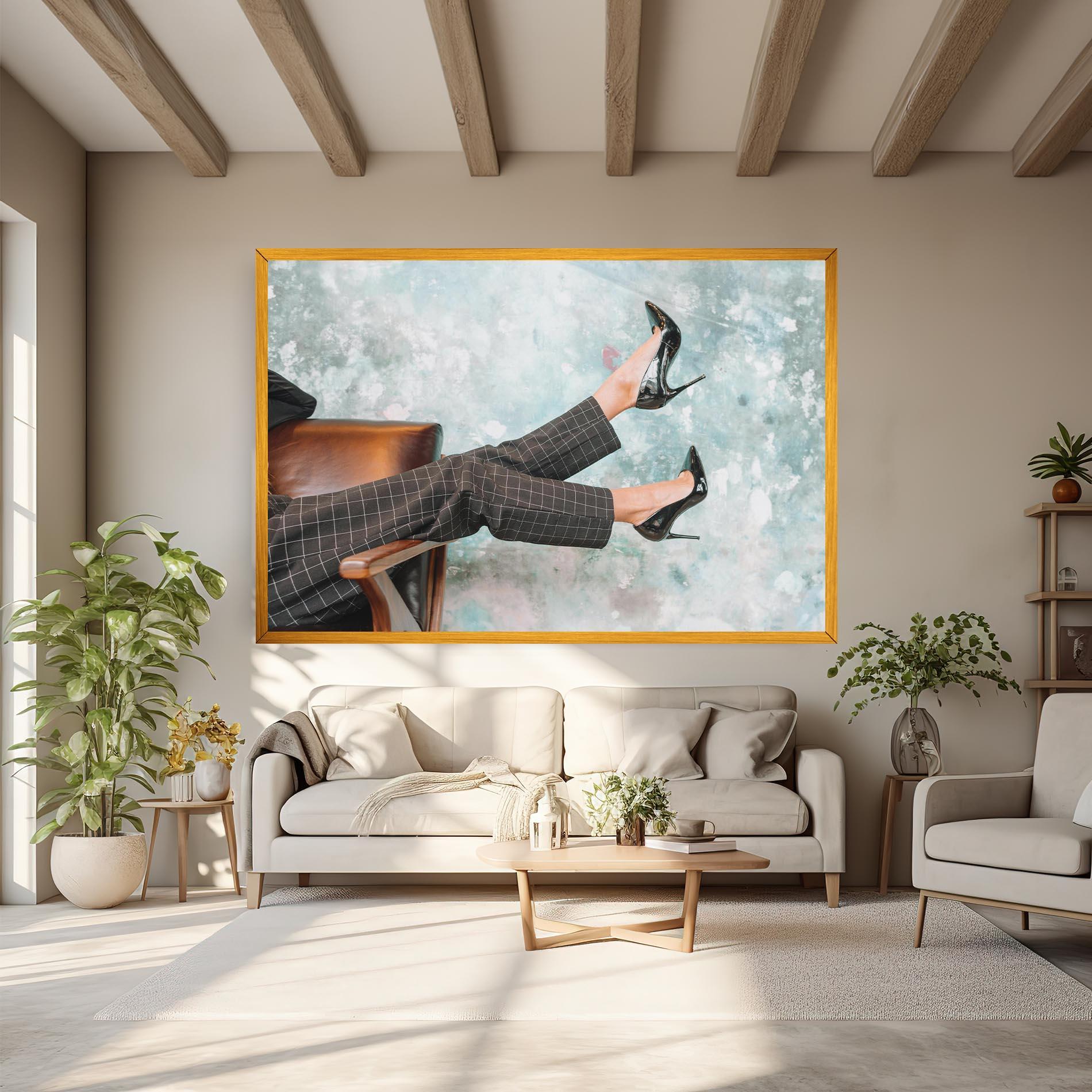 Leinwandbild Black Shoes On Chair mockup 6