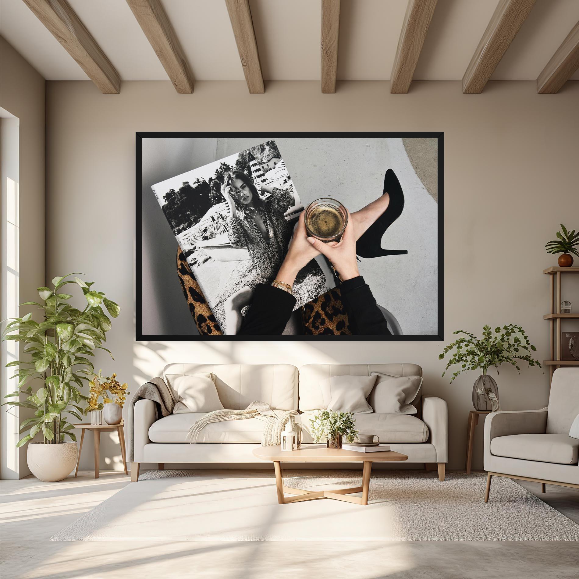 Leinwandbild Black Shoes Holding Coffee mockup 6