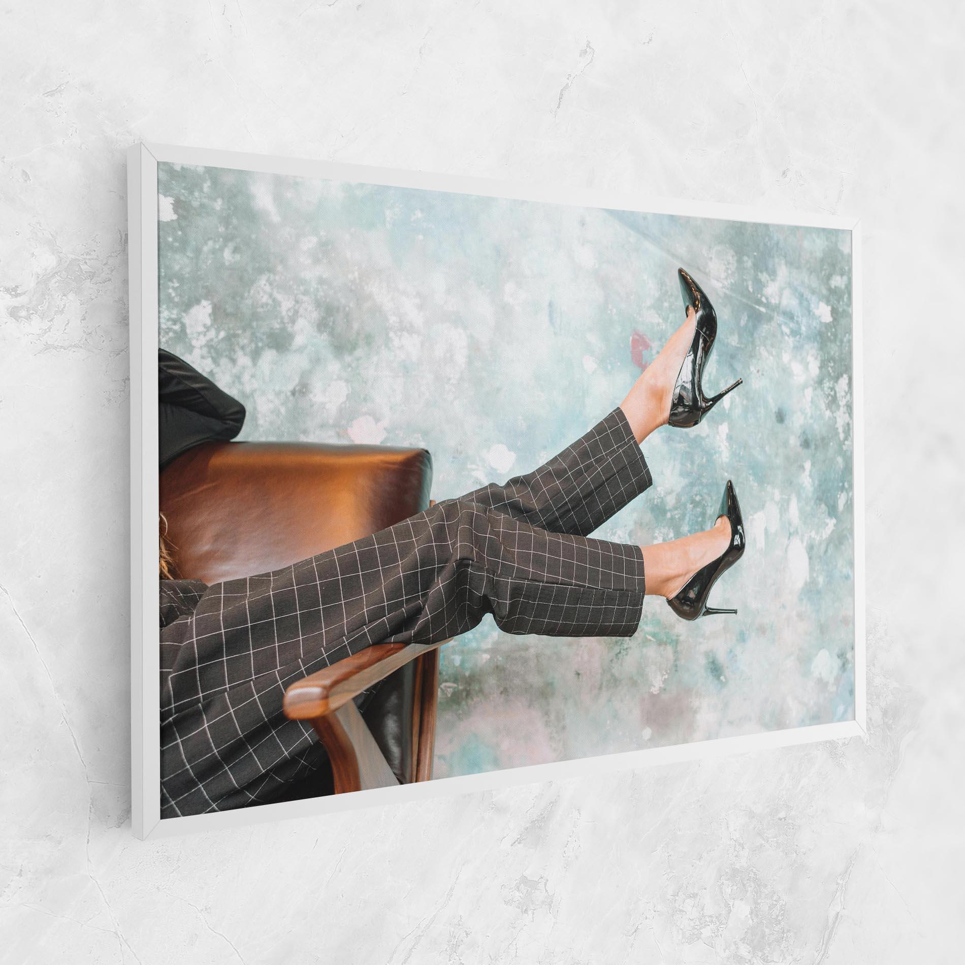 Leinwandbild Black Shoes On Chair mockup 1