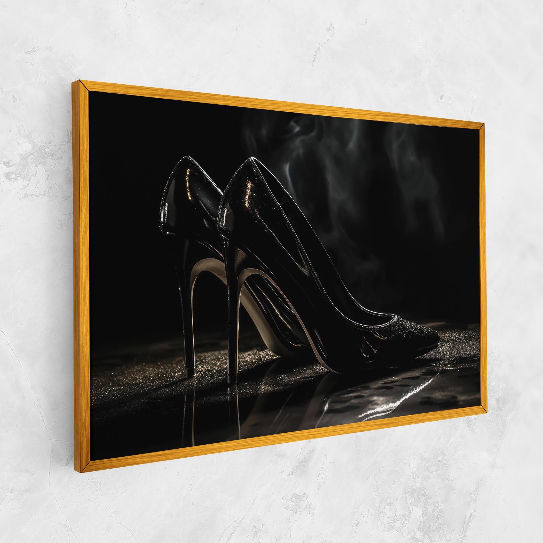 Leinwandbild Black Leather Shoes mockup 1