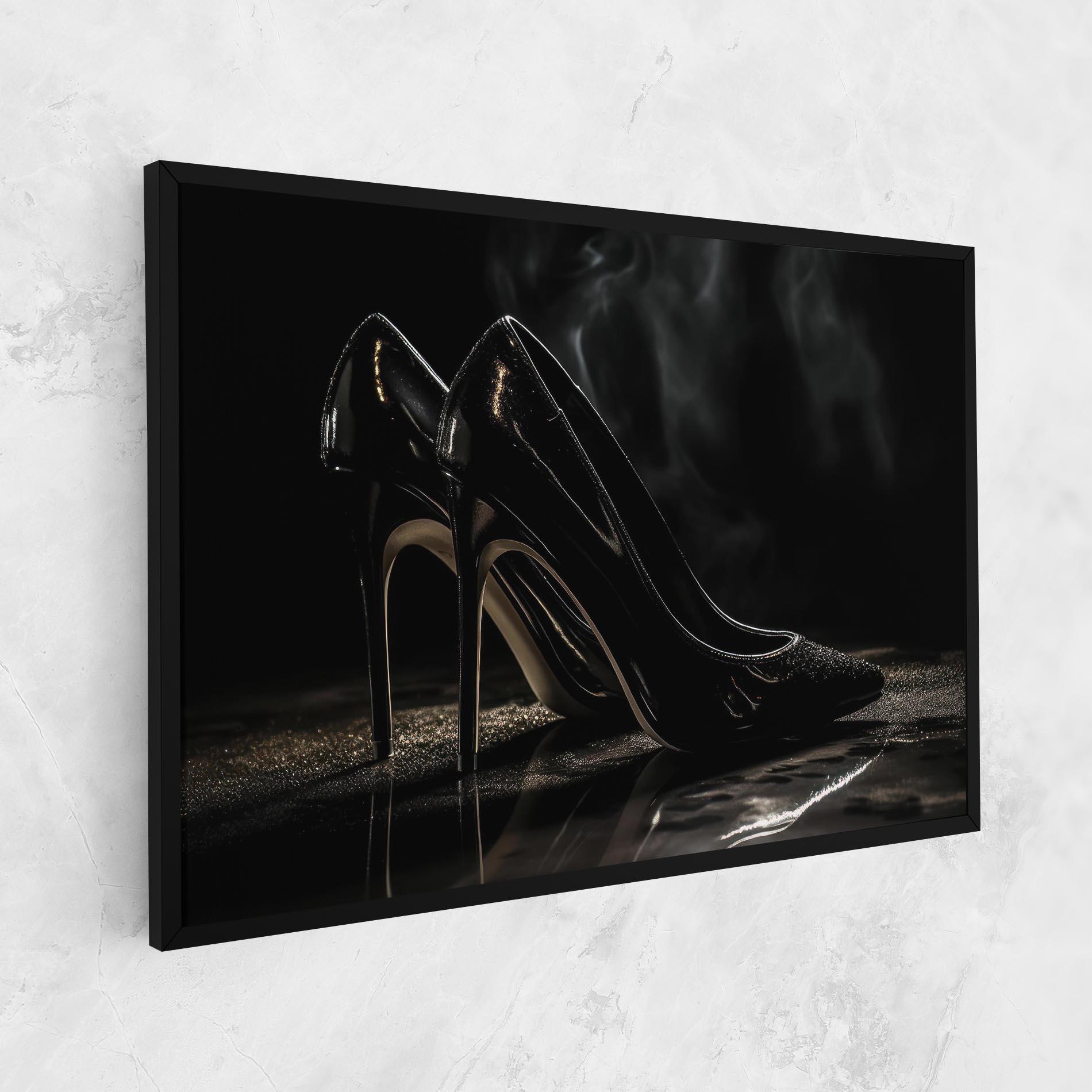 Leinwandbild Black Leather Shoes mockup 1