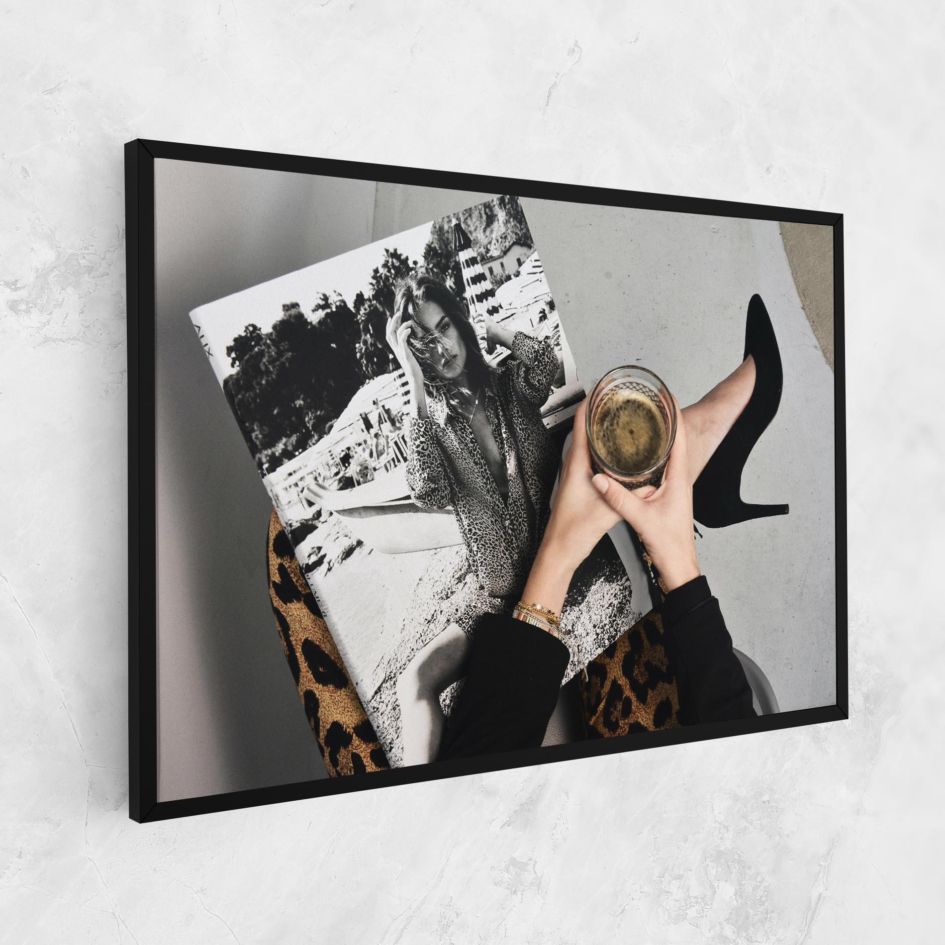 Leinwandbild Black Shoes Holding Coffee mockup 1