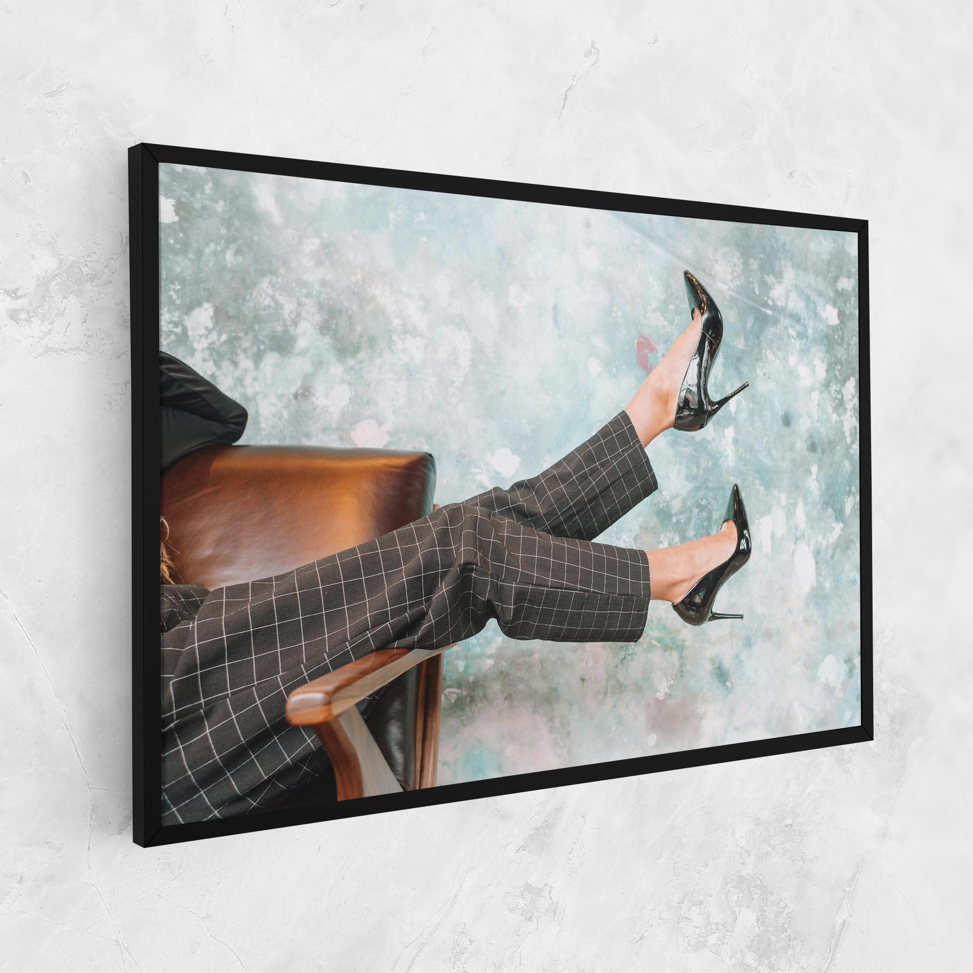 Leinwandbild Black Shoes On Chair mockup 1