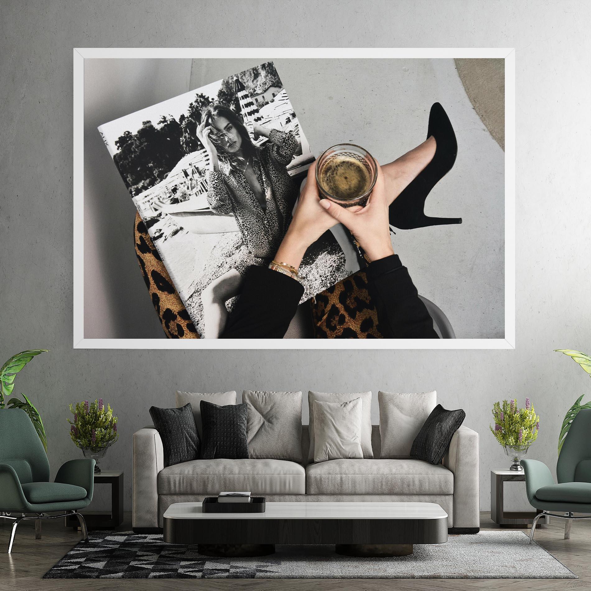 Leinwandbild Black Shoes Holding Coffee mockup 7