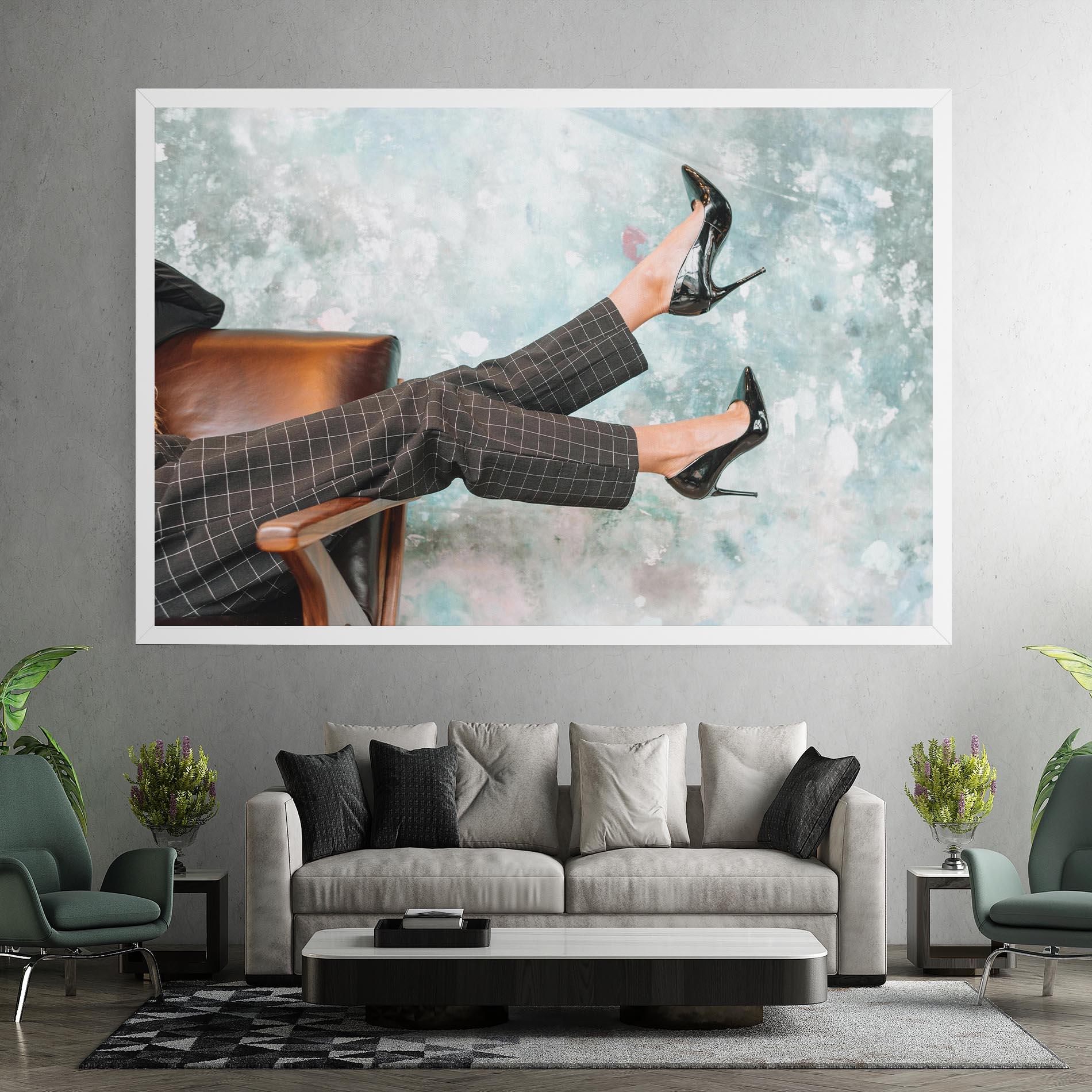 Leinwandbild Black Shoes On Chair mockup 7