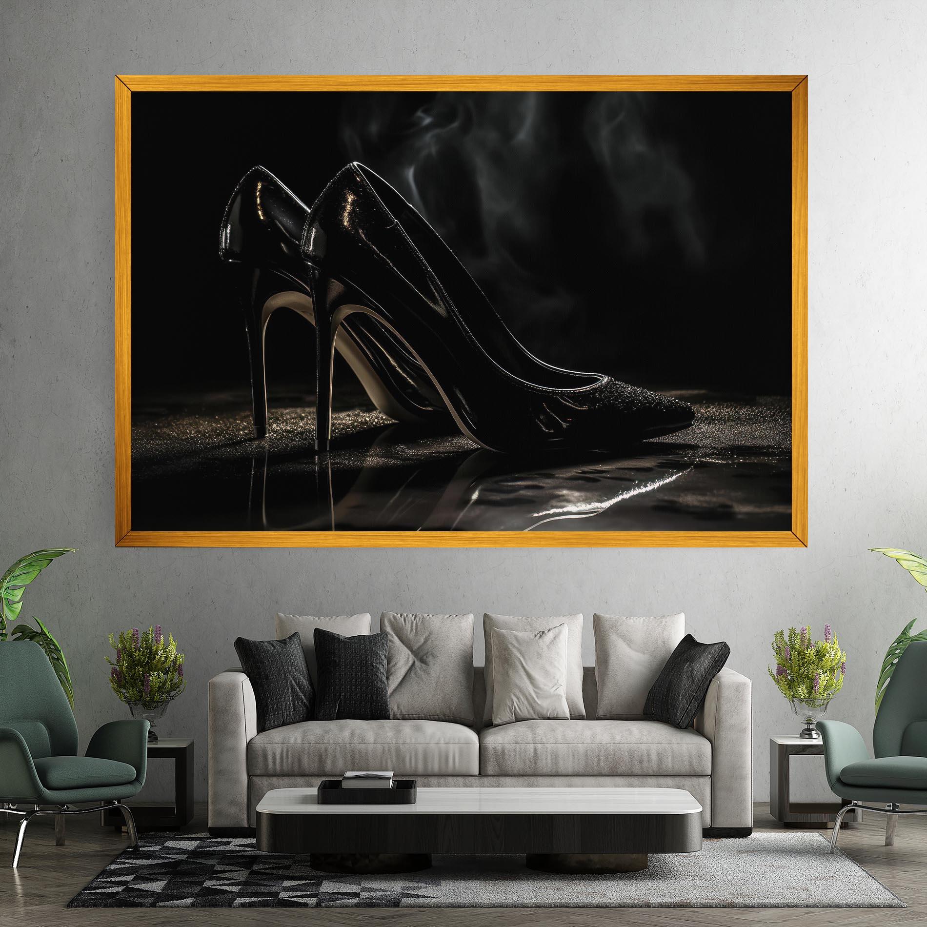Leinwandbild Black Leather Shoes mockup 7
