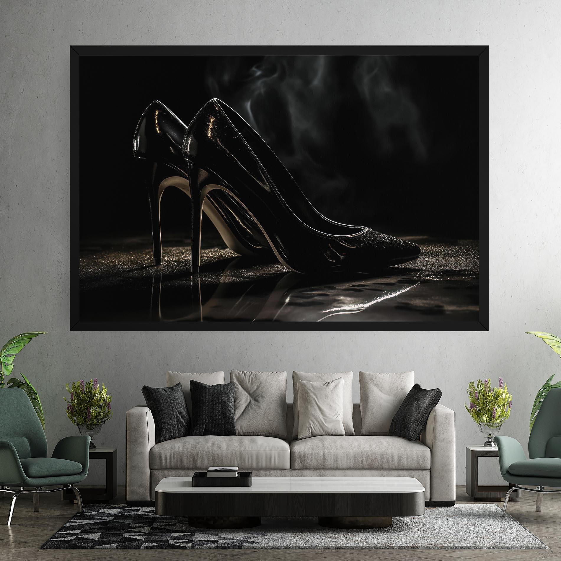 Leinwandbild Black Leather Shoes mockup 7