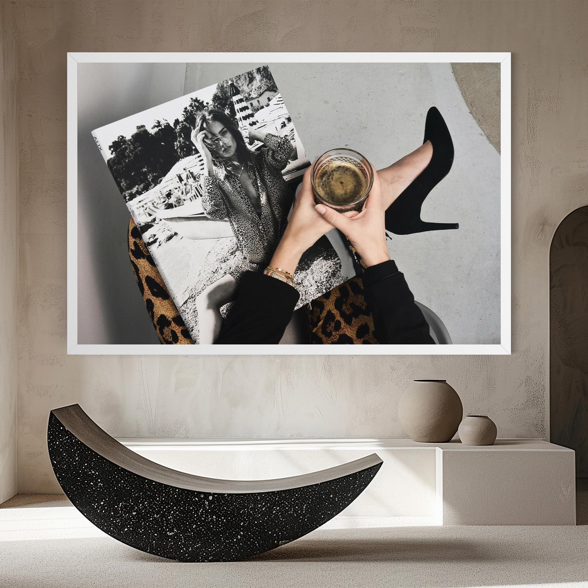 Leinwandbild Black Shoes Holding Coffee mockup 8