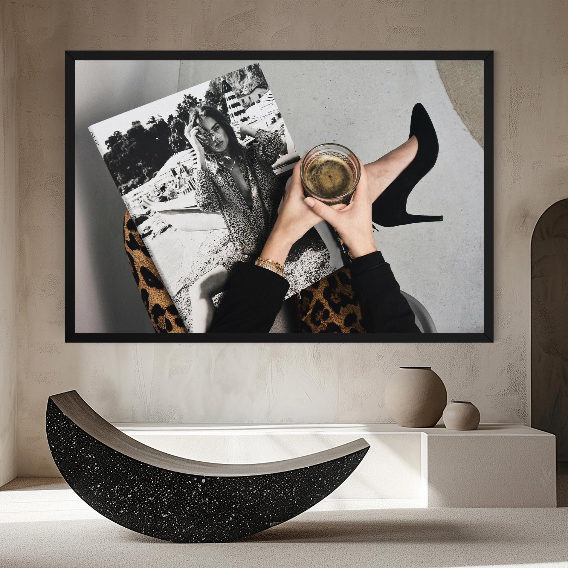 Leinwandbild Black Shoes Holding Coffee mockup 8