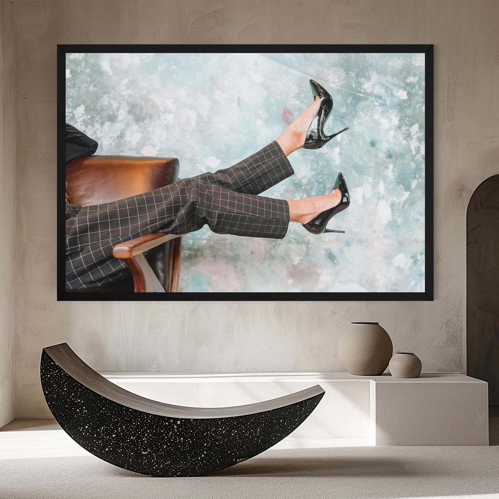 Leinwandbild Black Shoes On Chair mockup 8