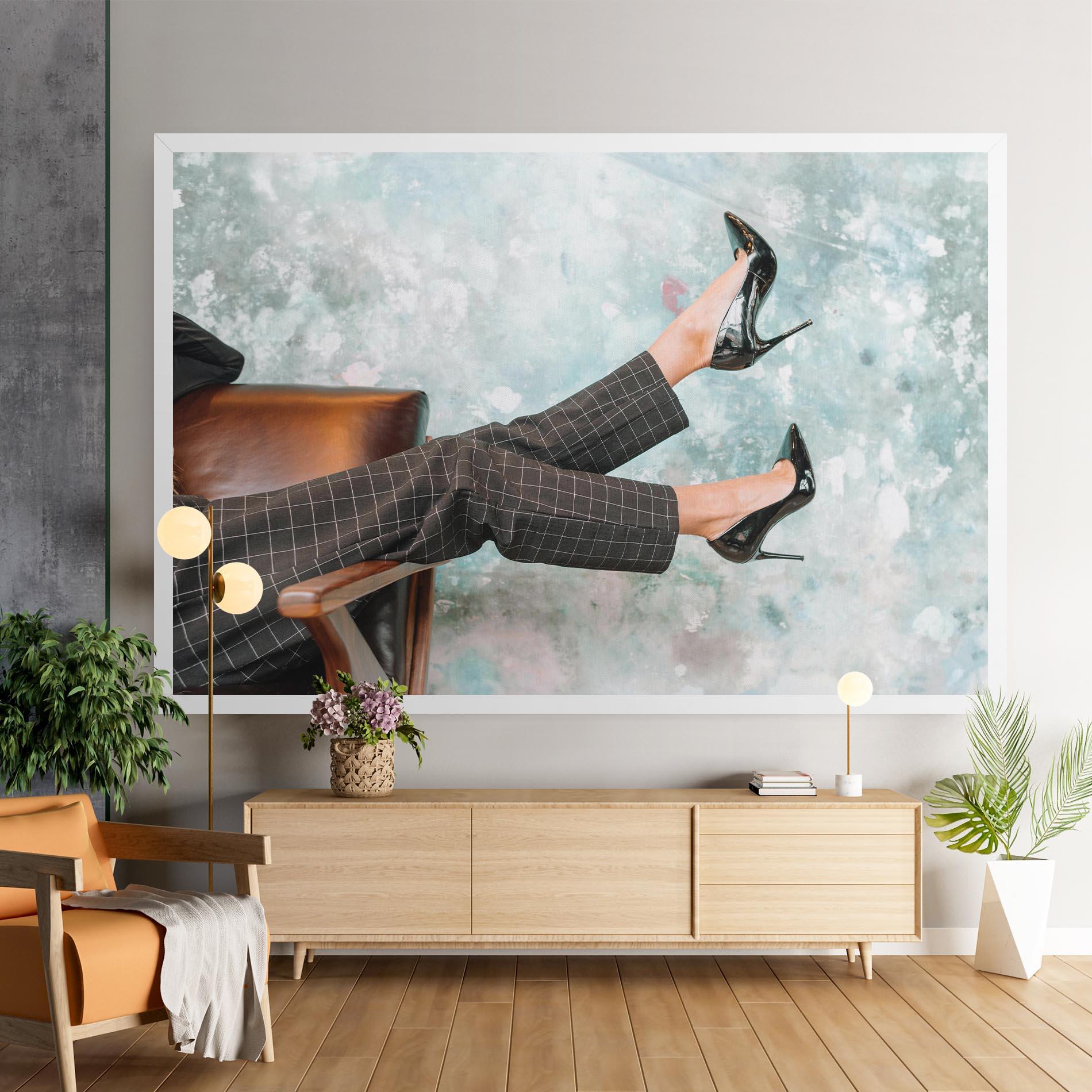 Leinwandbild Black Shoes On Chair mockup 9