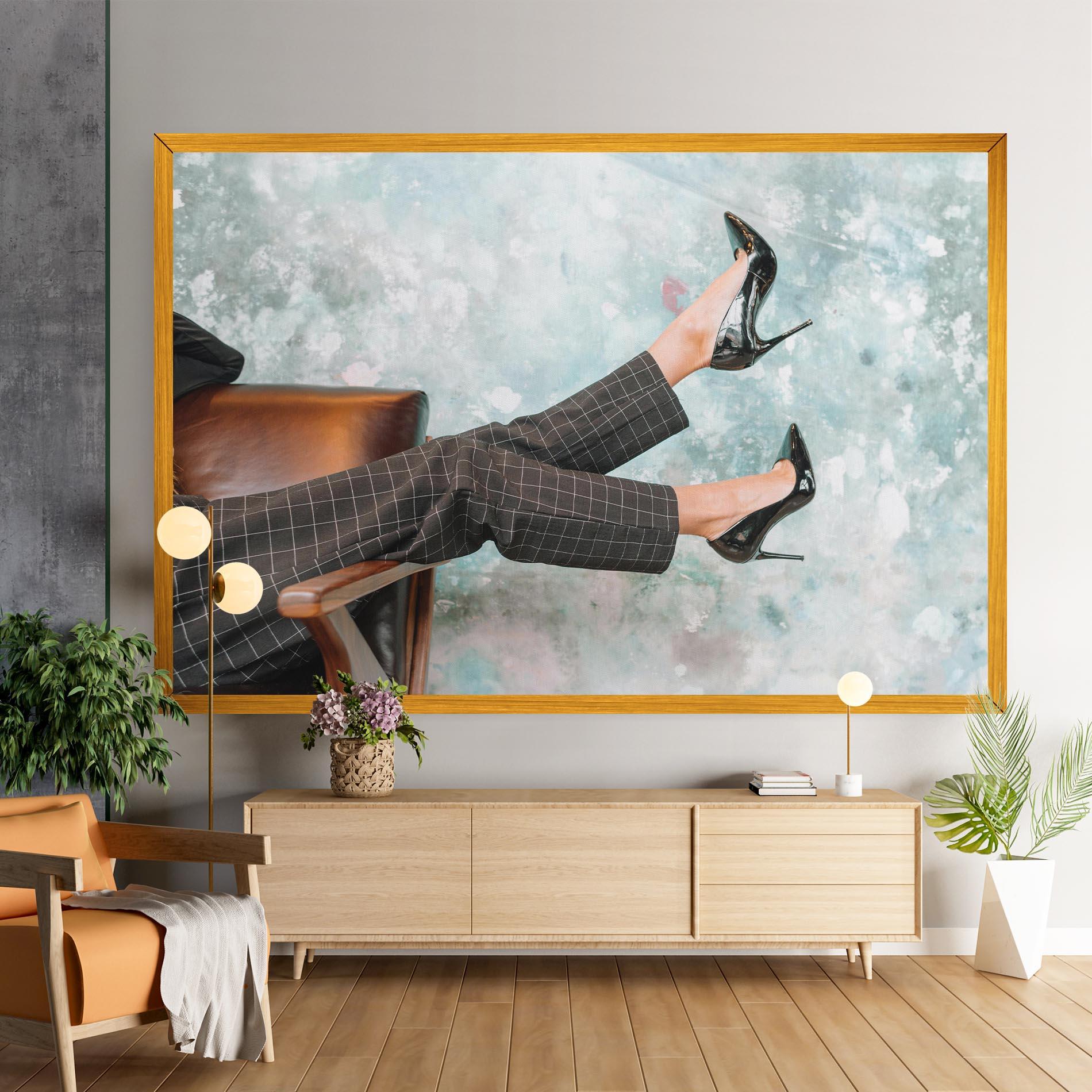 Leinwandbild Black Shoes On Chair mockup 9