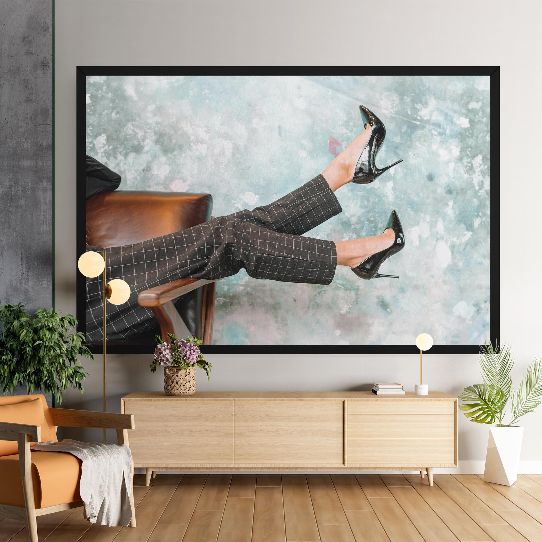 Leinwandbild Black Shoes On Chair mockup 9