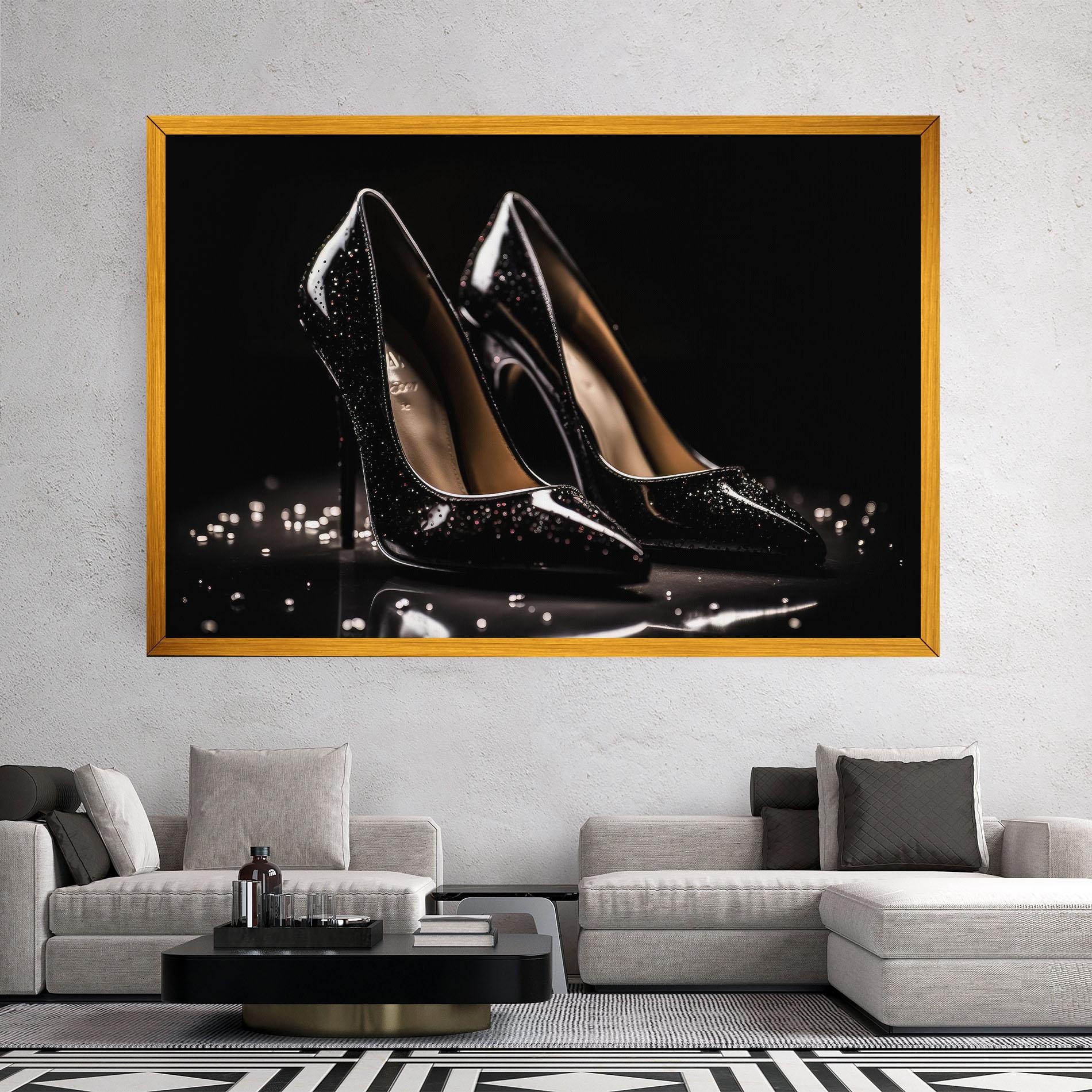 Leinwandbild Black Leather Shoe mockup 2