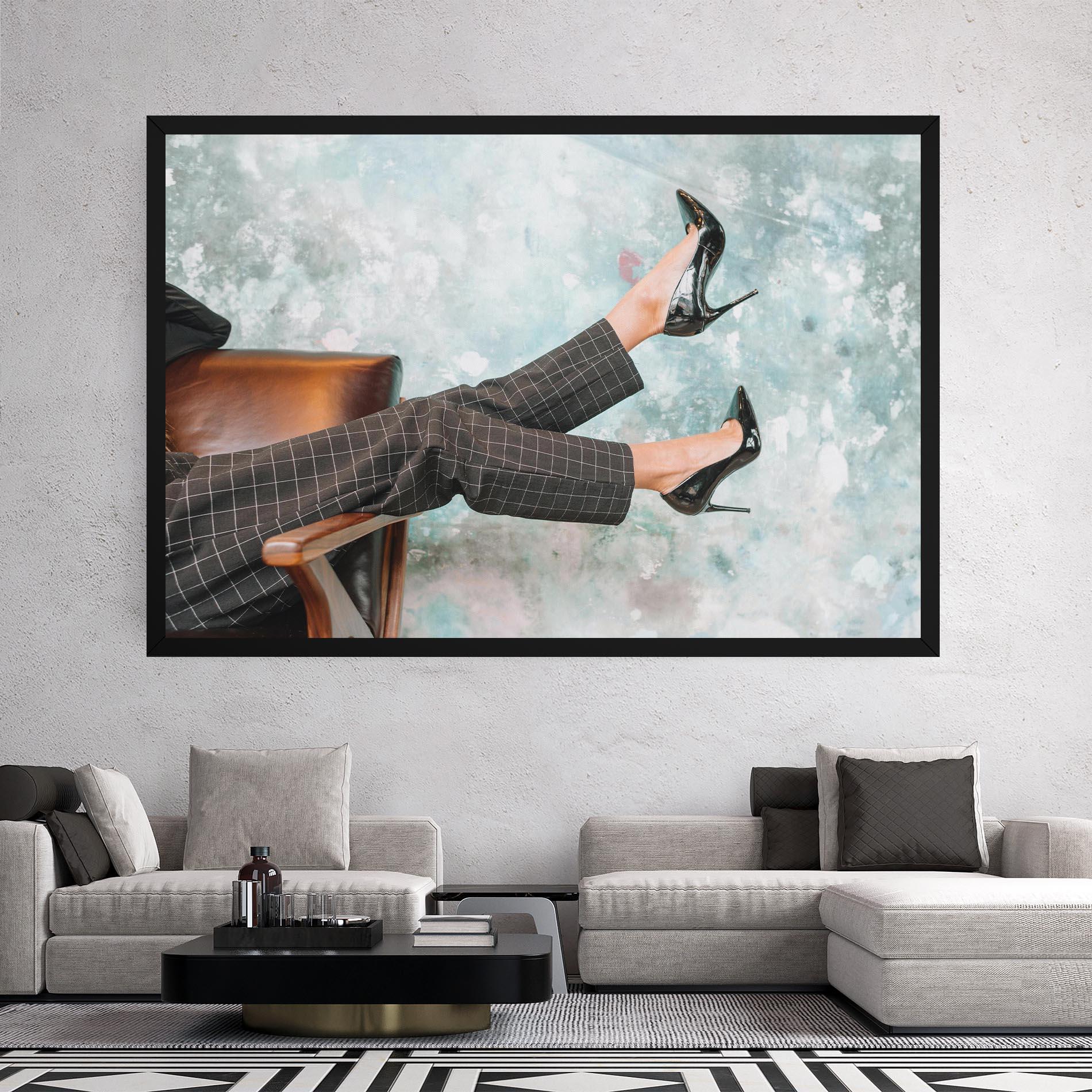 Leinwandbild Black Shoes On Chair mockup 2