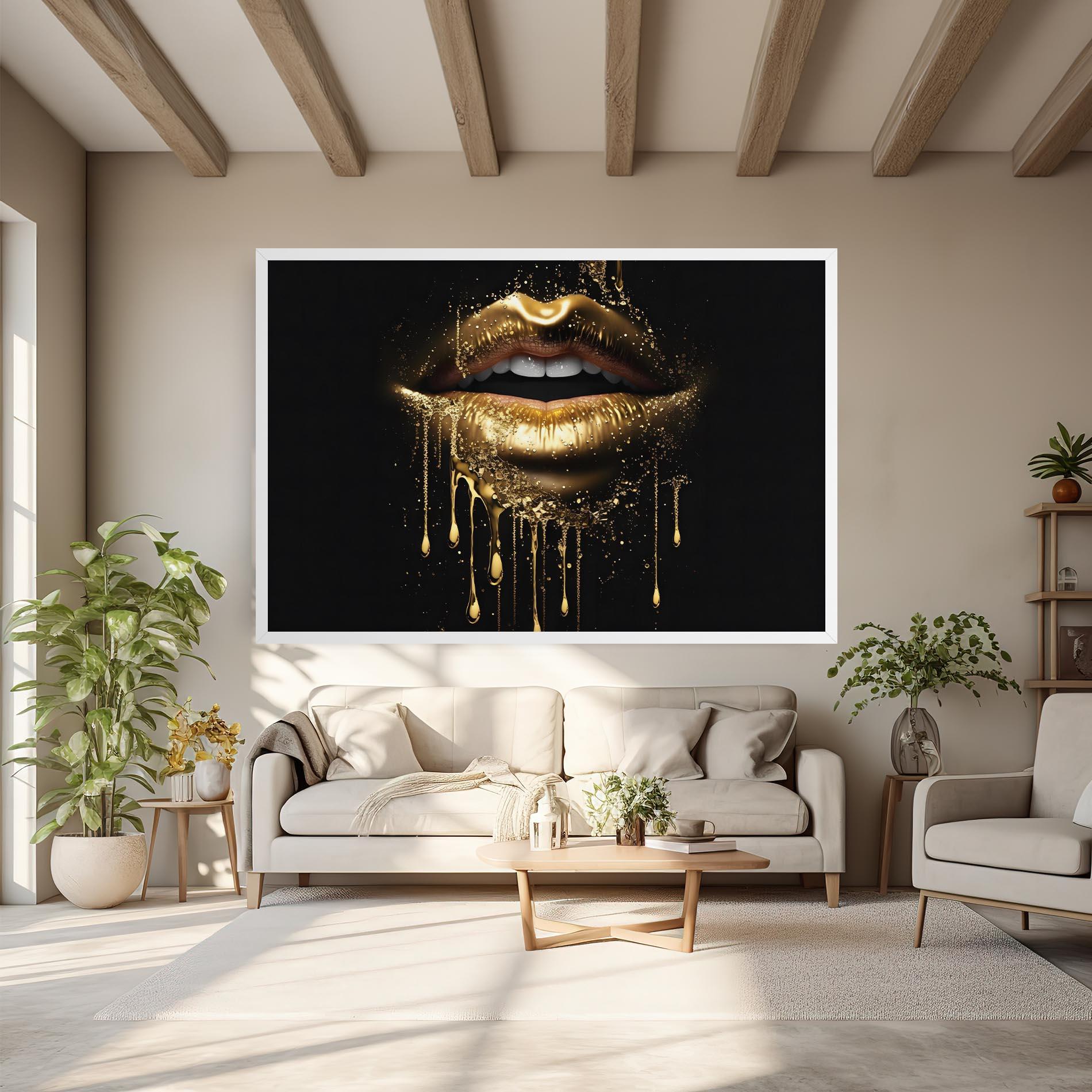 Leinwandbild Golden Luxury Lips mockup 6